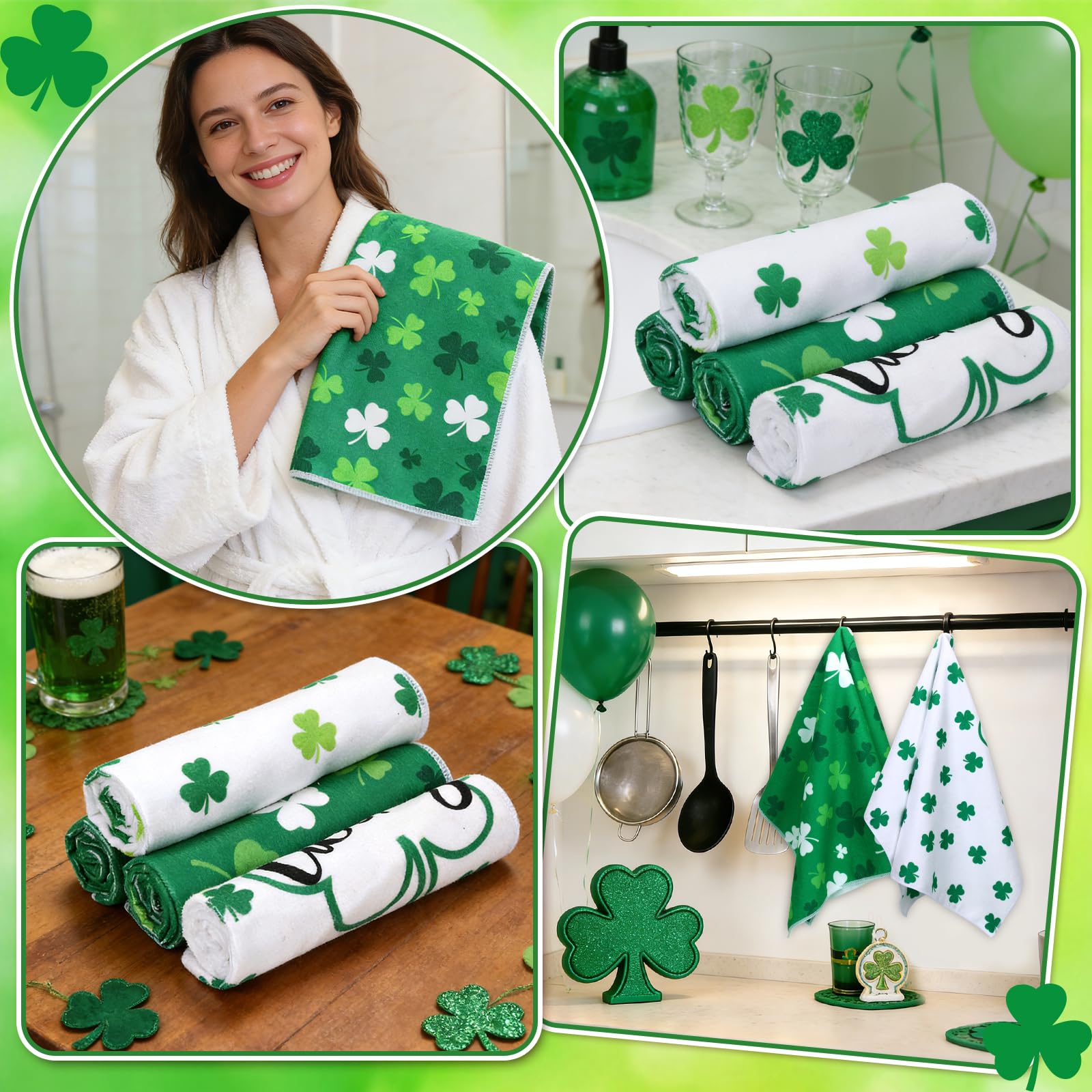 Green Clover Shamrock towels for holiday spring decor
