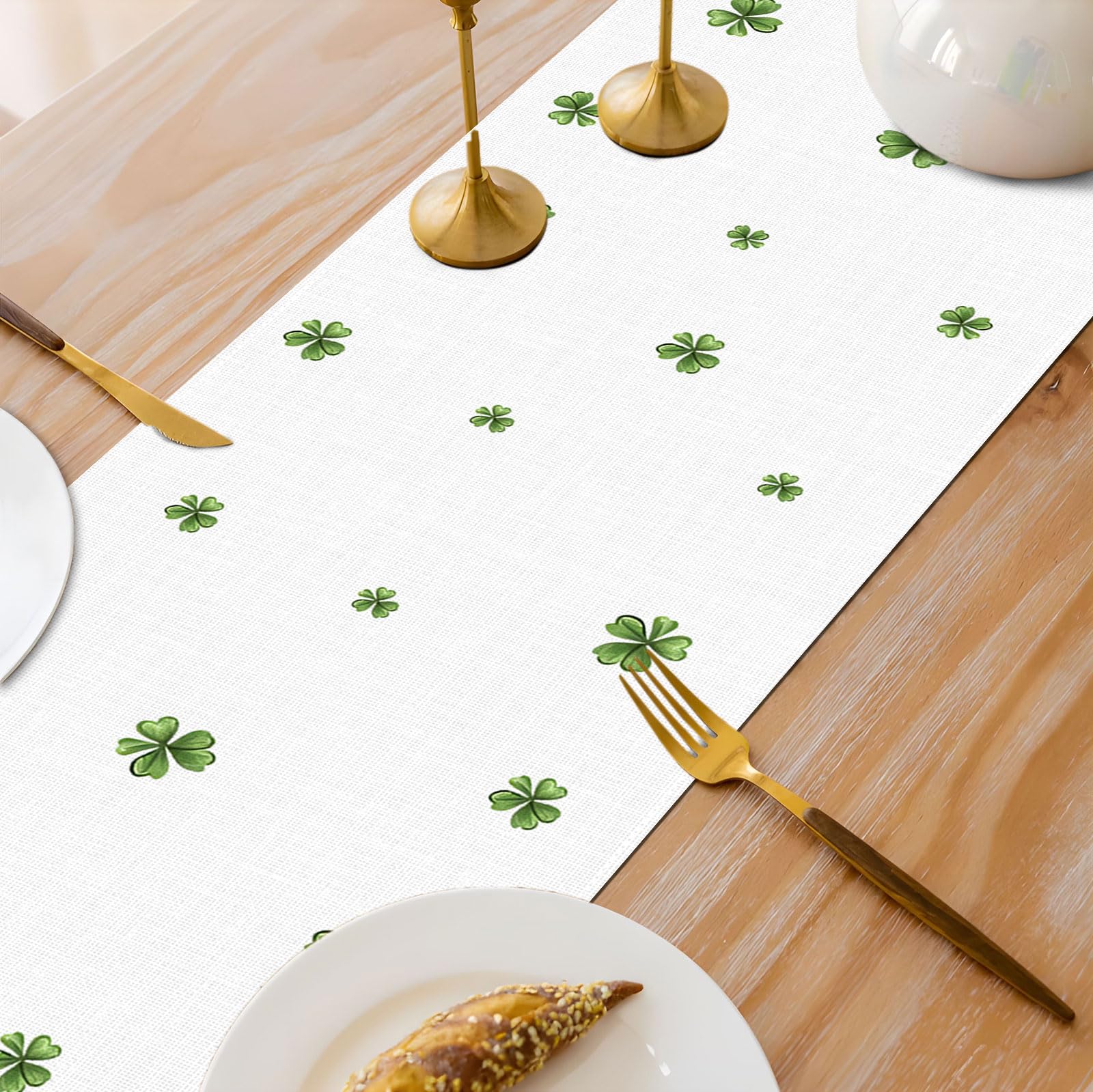 Green clover table runner decor 13x72 inches