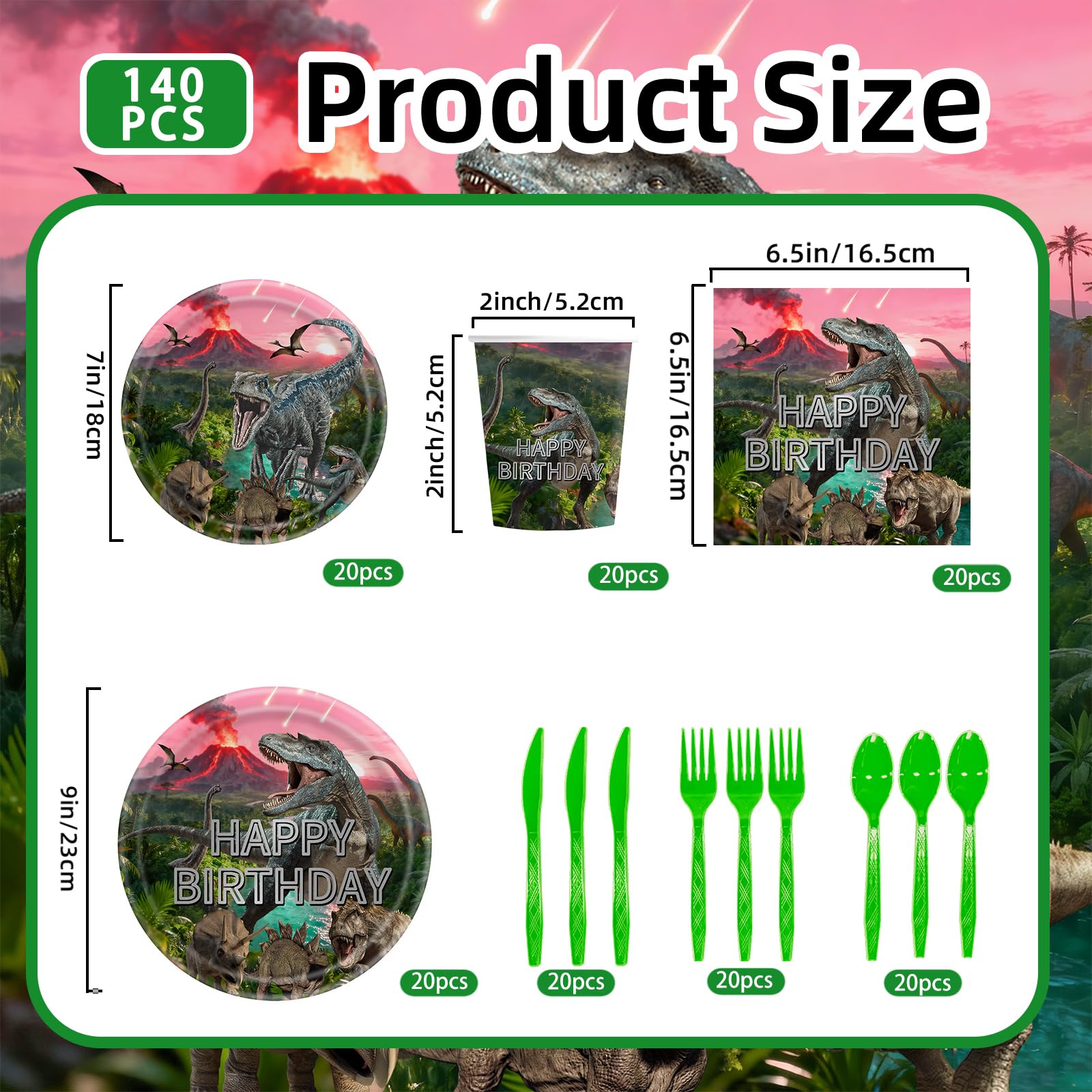 Green dinosaur theme 9 inch plates included
