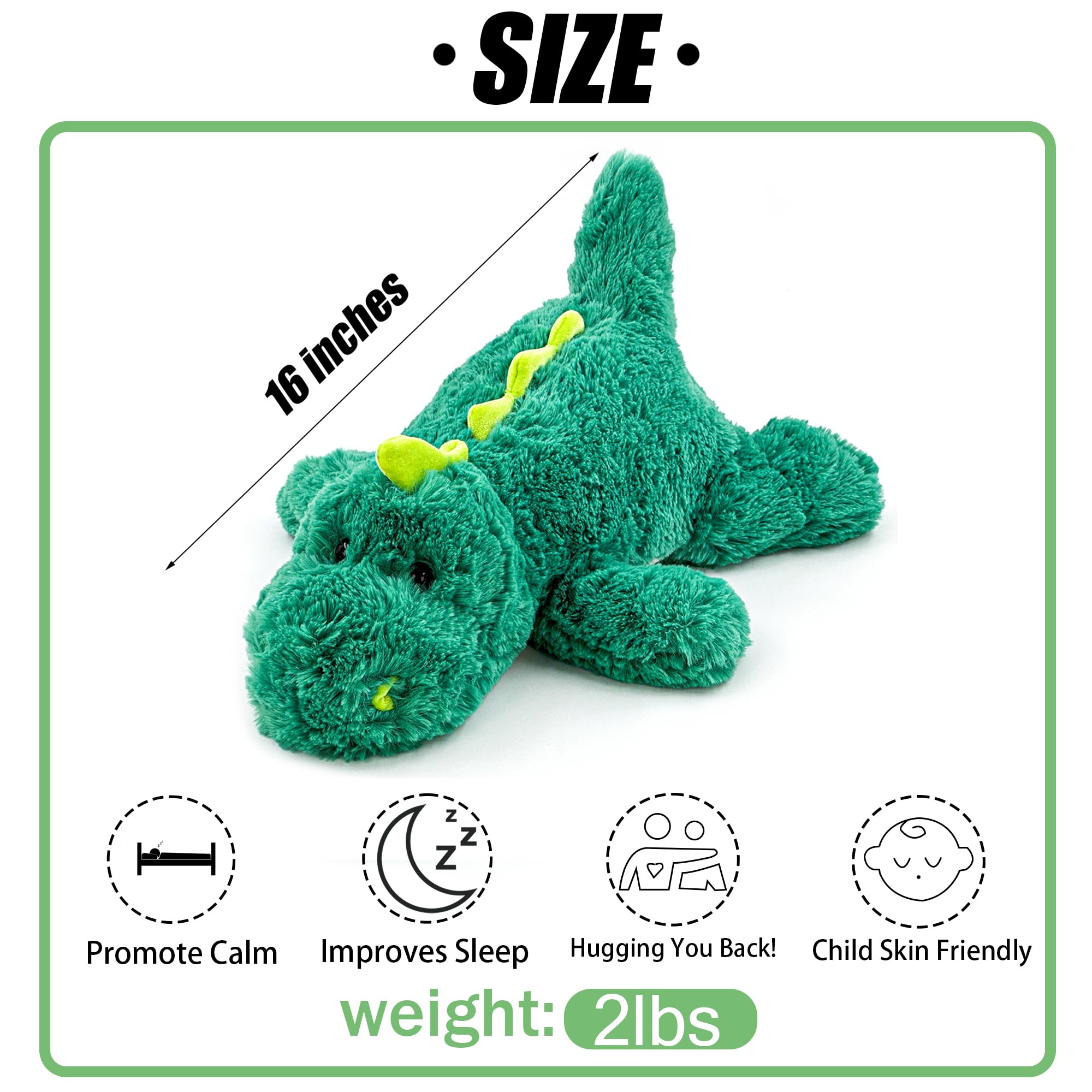 Green dinosaur weighted stuffed animal YOUBLEK 2 lb