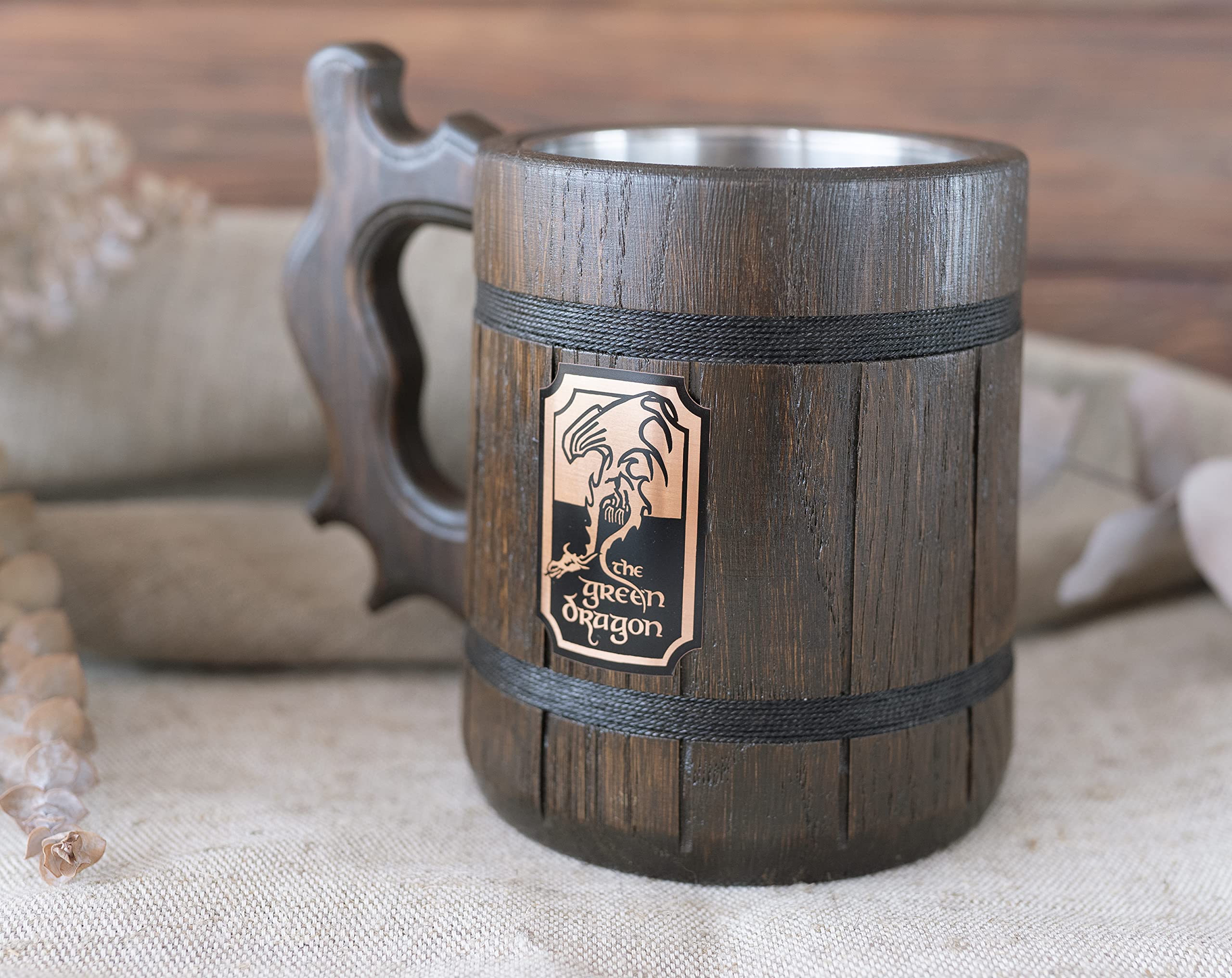 Natural oak wood beer mug 17 ounces