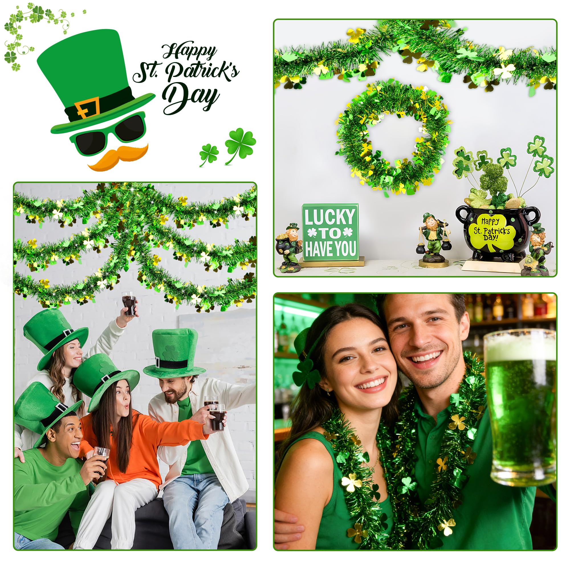 Green and gold tinsel garland for St Patricks Day decor
