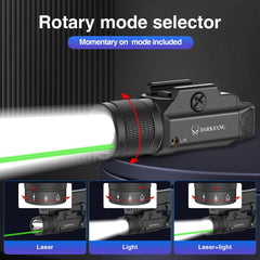 Green laser beam and 1500 lumen light in use