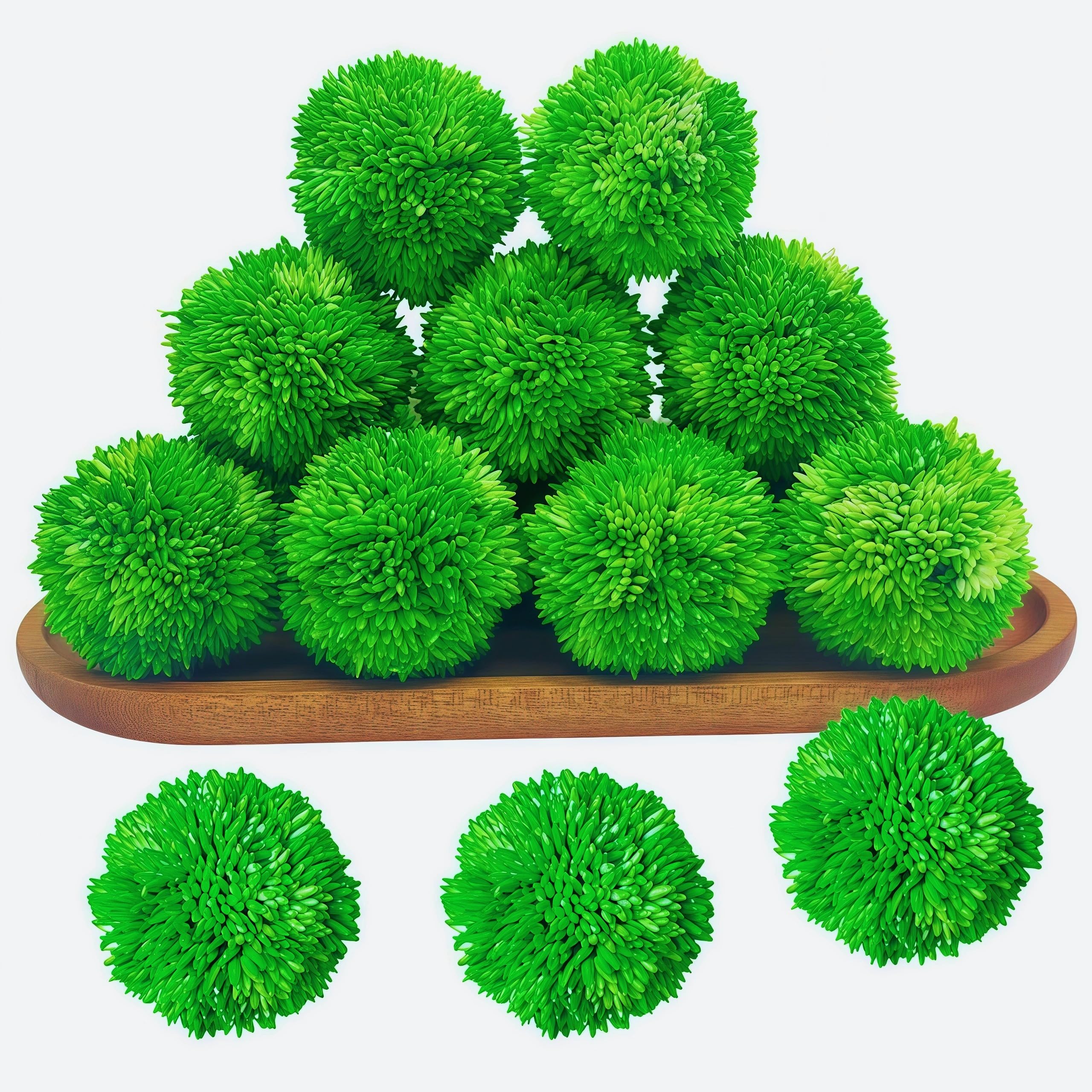Moss balls used as vase fillers with realistic moss texture