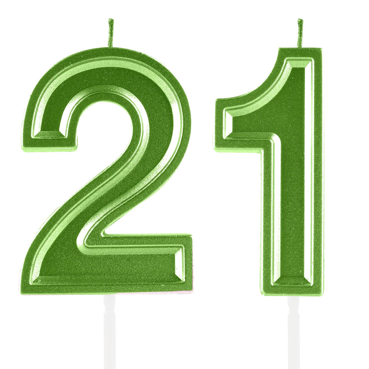 Green numeral 21st Birthday Candles pair for cake