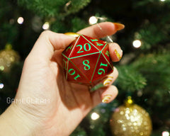 Green red holographic numbers on d20 ornament