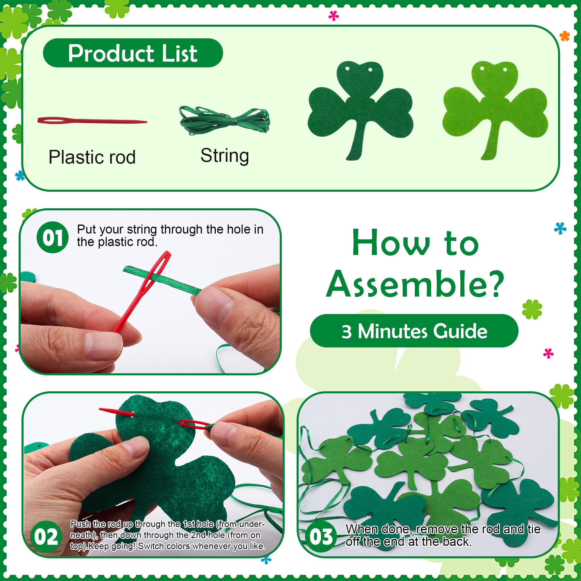 green felt shamrock garlands for indoor decor