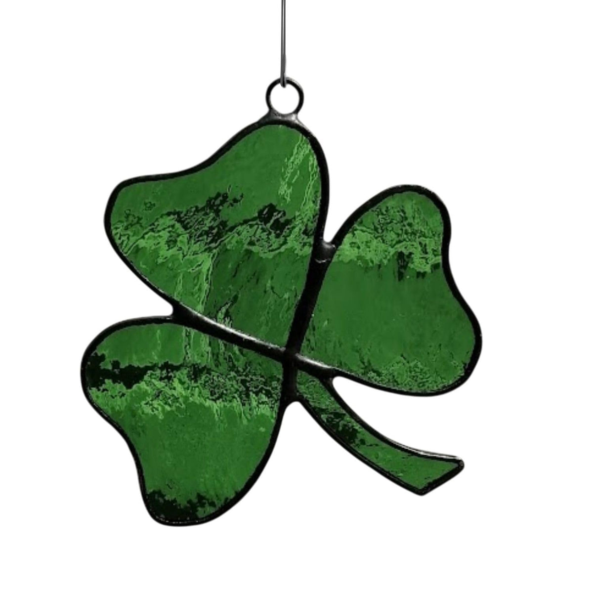 Green shamrock stained glass suncatcher with hanging hook