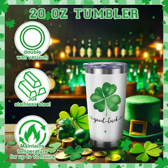 Green shamrock motif featured on tumbler