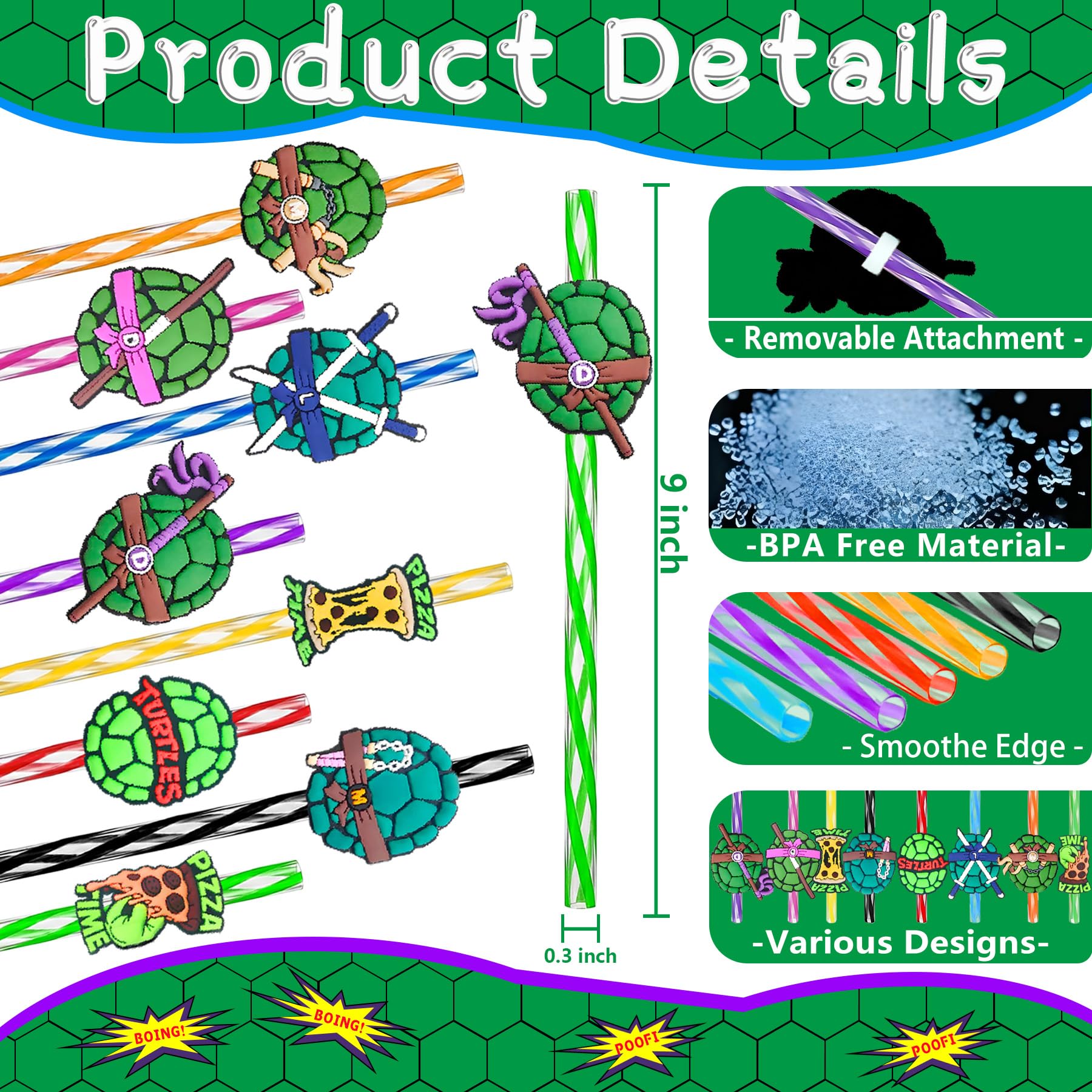 green turtles straw set for ninja turtle themed party decorations