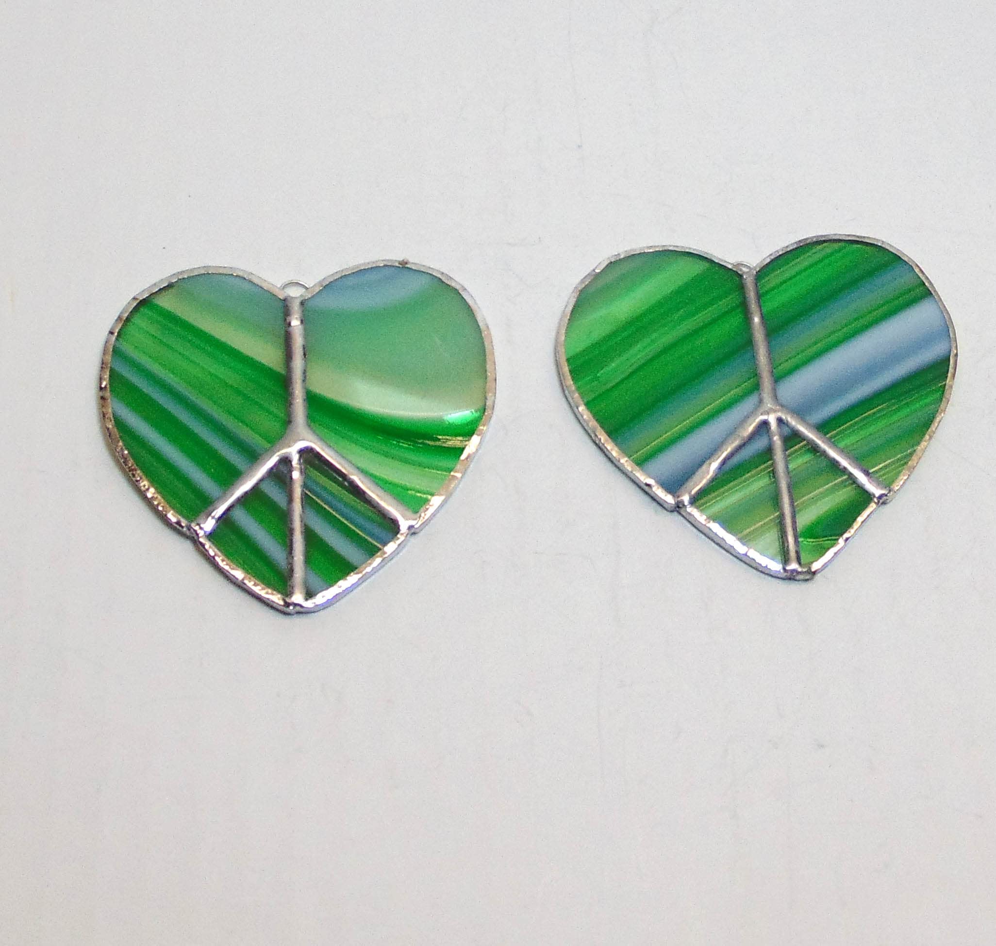 Green white mix stained glass sun catcher close view