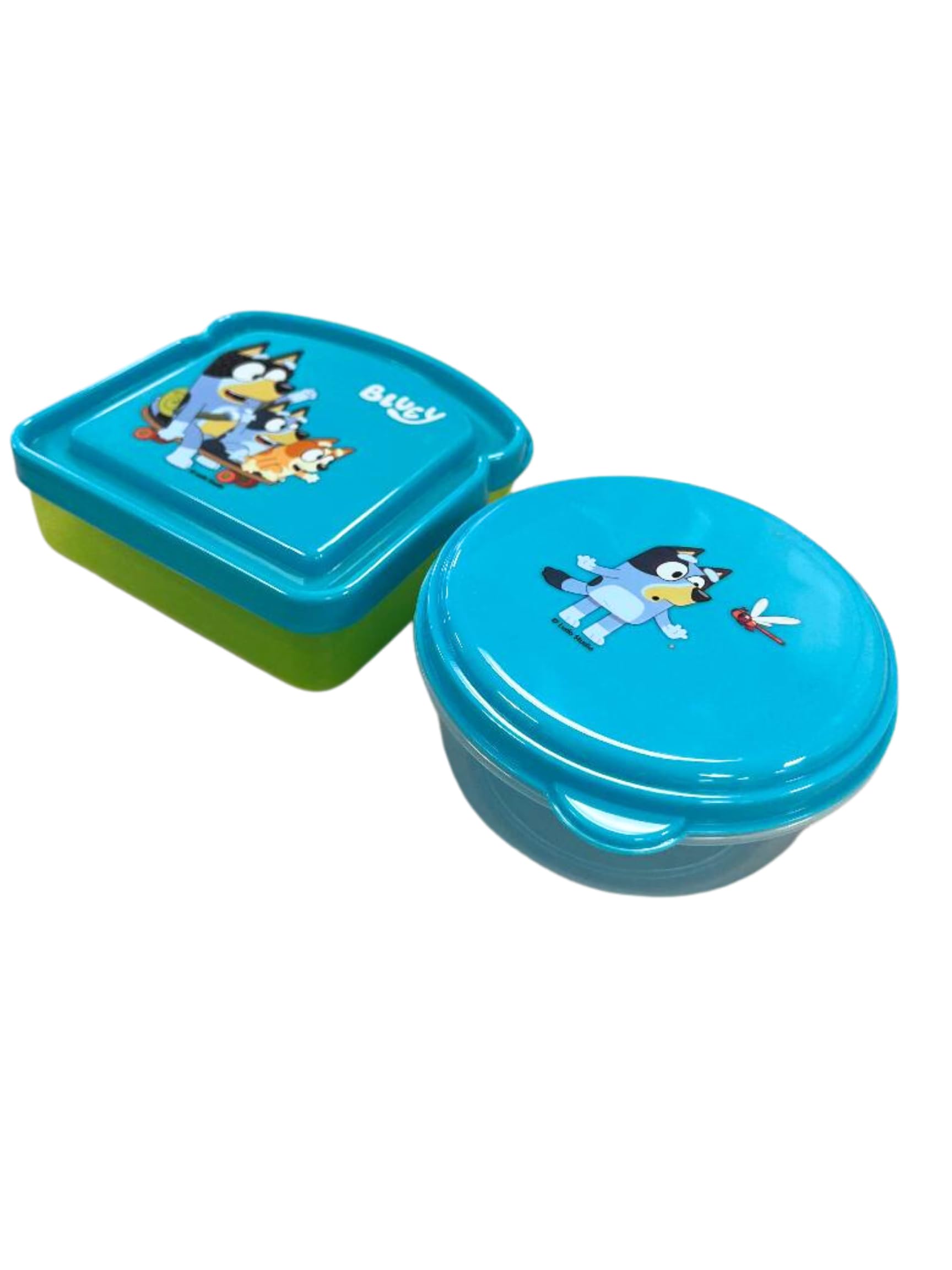 Bottom color varies blue to green for Bluey lunch box 2 piece set kit from Greenbrier