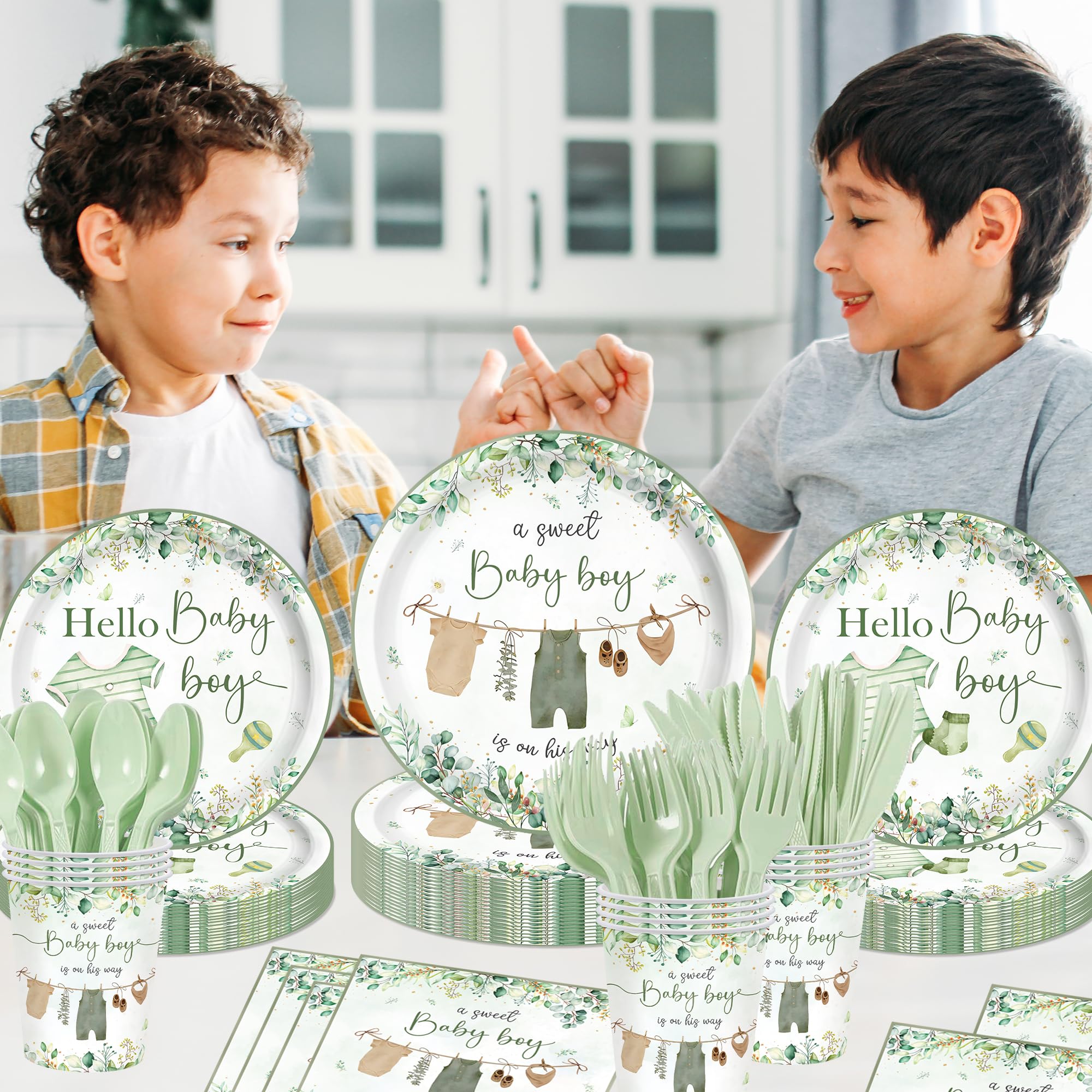 greenery baby boy shower cutlery forks knives spoons