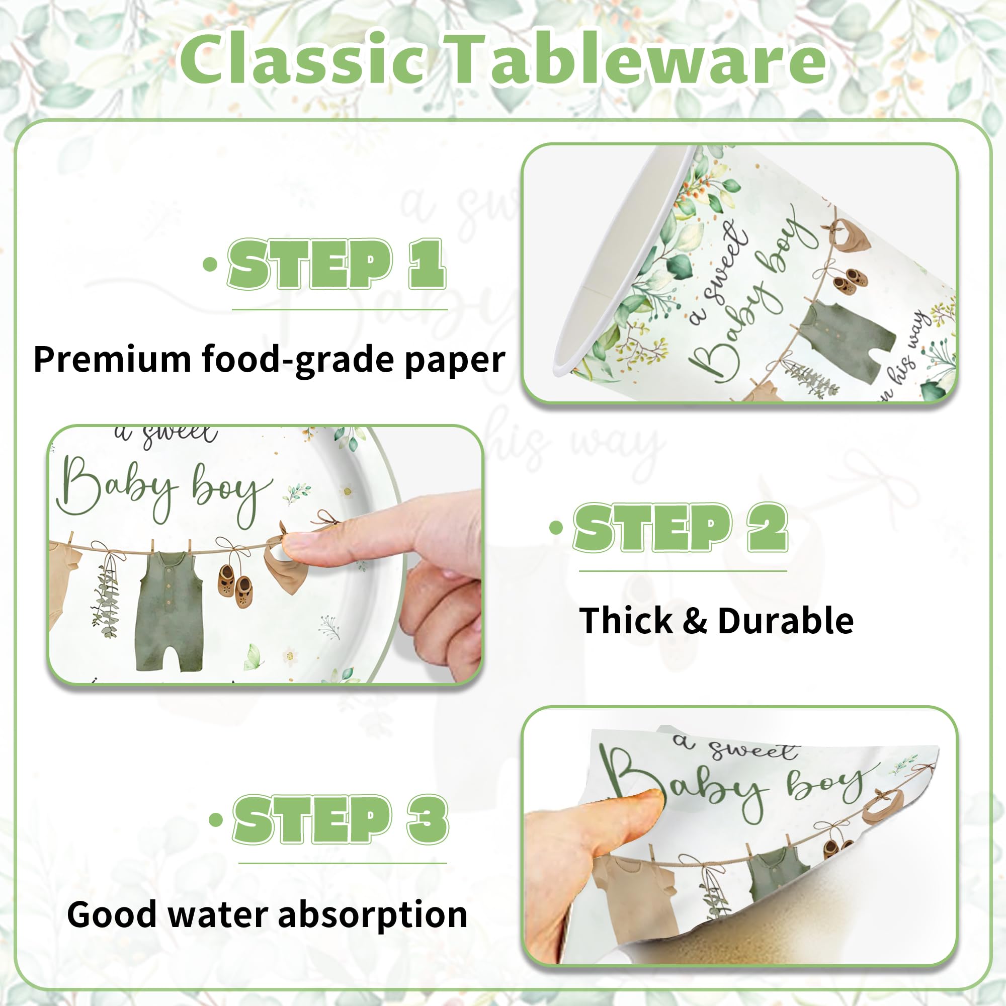 greenery baby boy shower napkins set