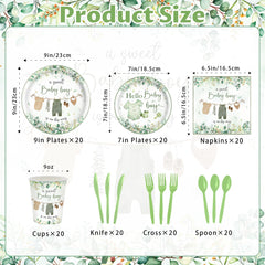 greenery baby boy shower shower plates 9in close up