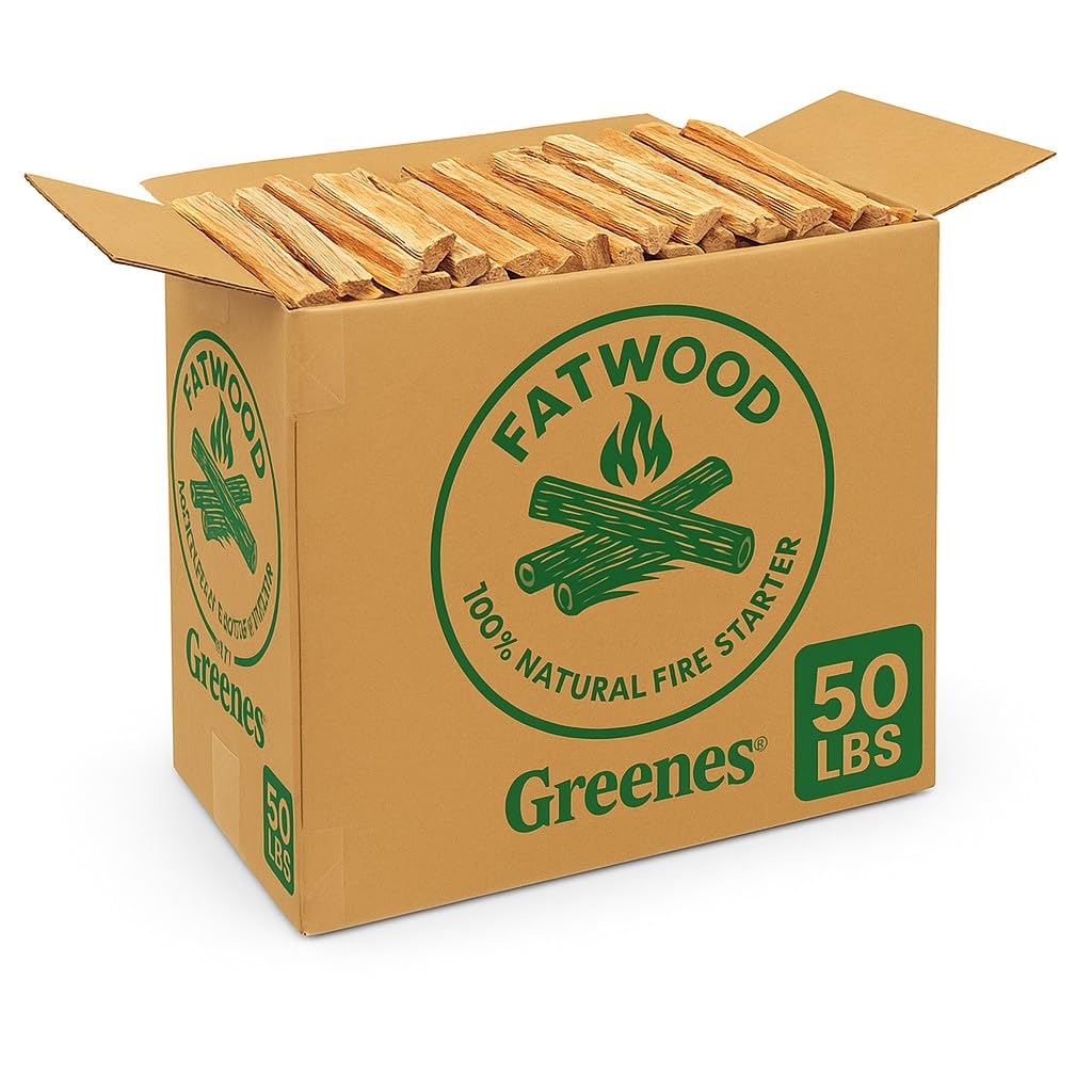 Greenes Fence Fatwood Fire Starter 50 lb box packaging