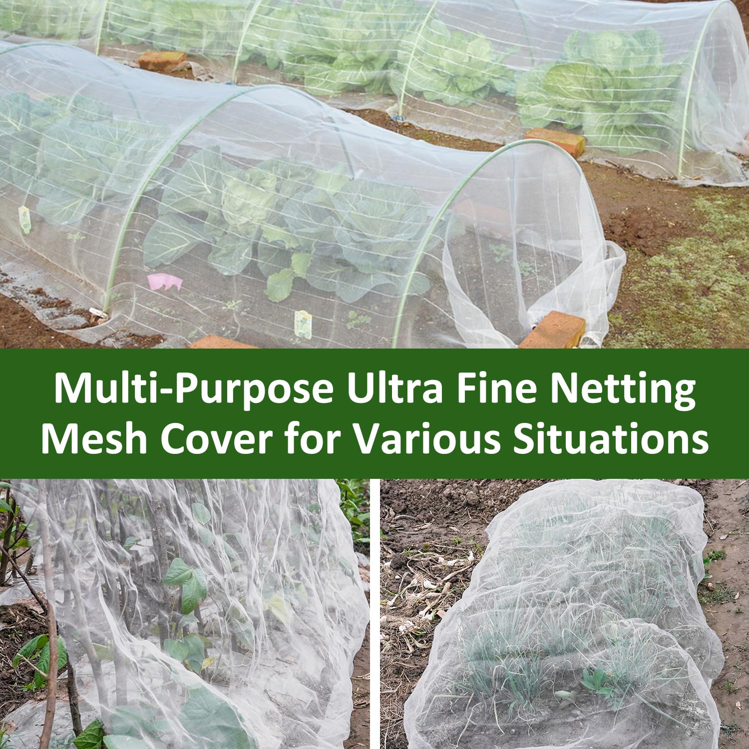 Garden netting protecting flowers fruits vegetables