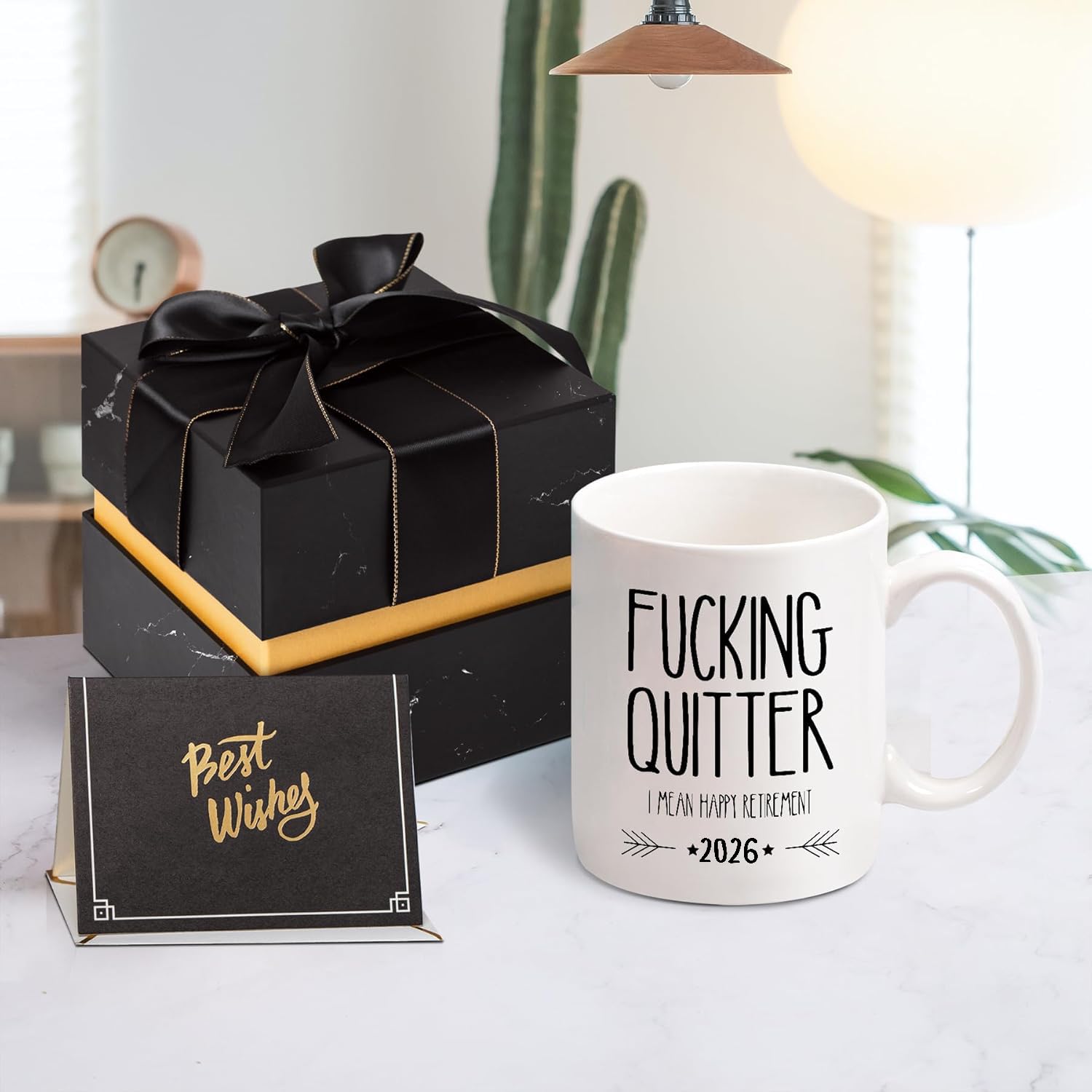 Gift-ready retirement mug with elegant packaging for office or family