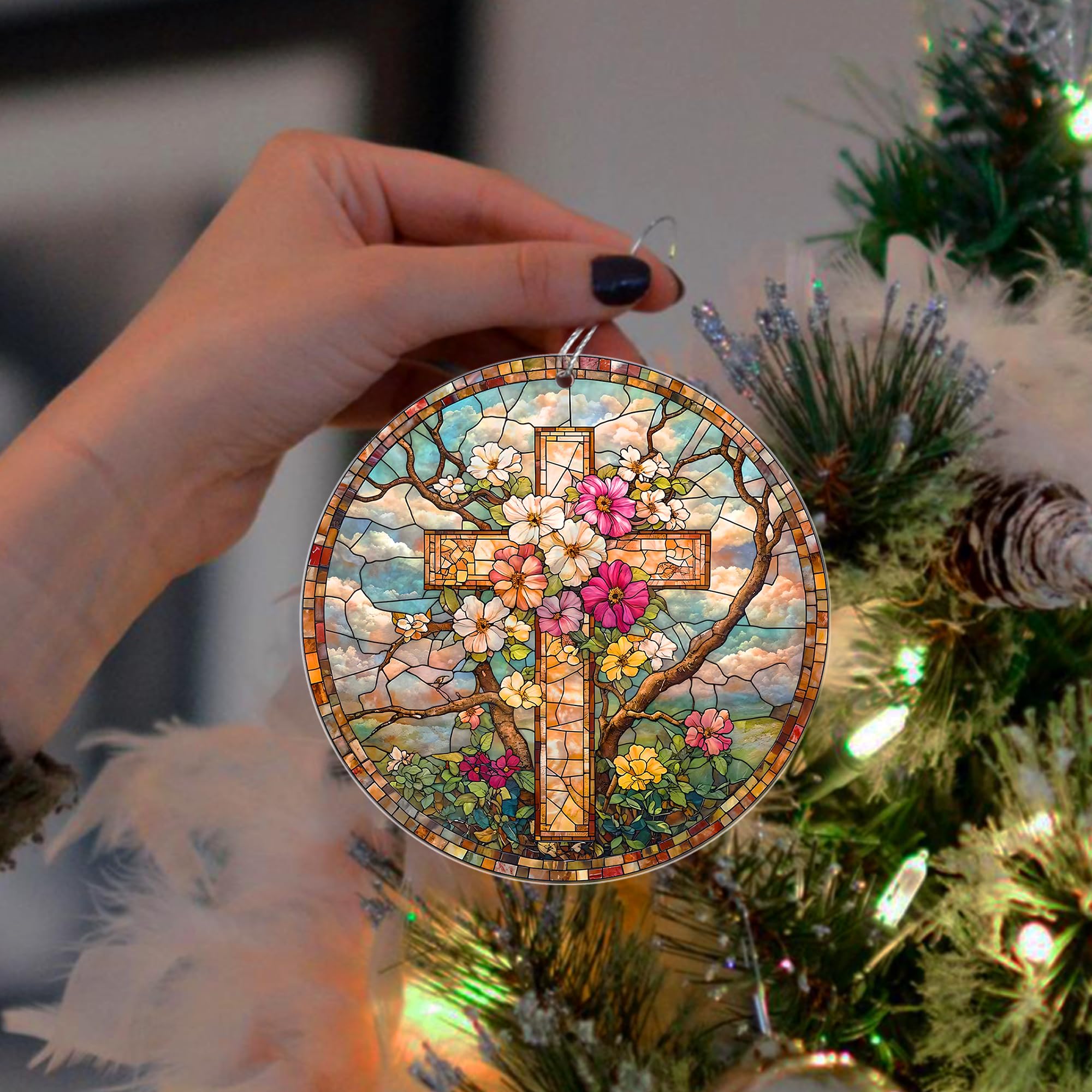 Durable lightweight acrylic cross ornament for Christmas tree