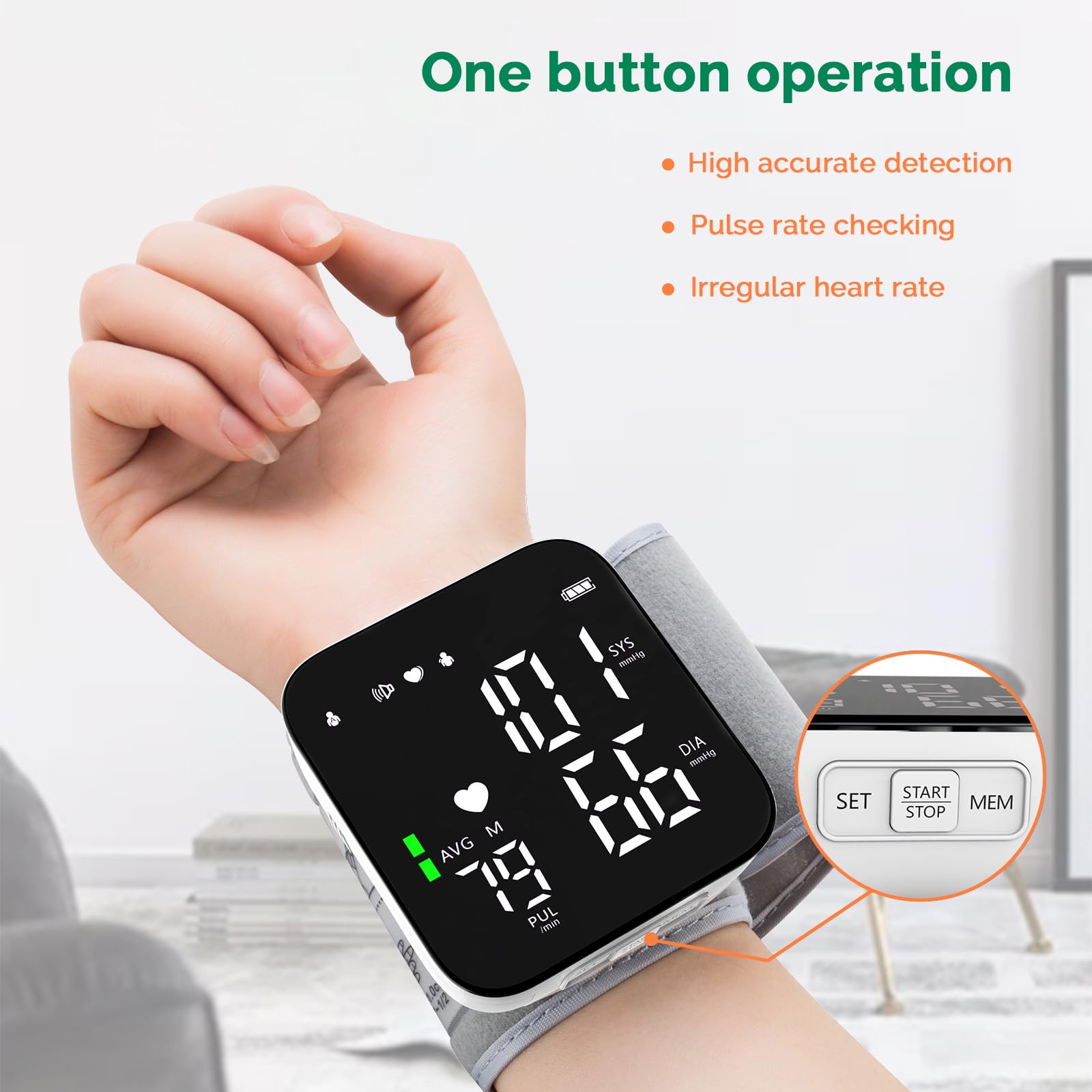 Talking BP monitor wrist device with voice readouts