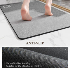 Non-slip rubber backing on grey bath mat