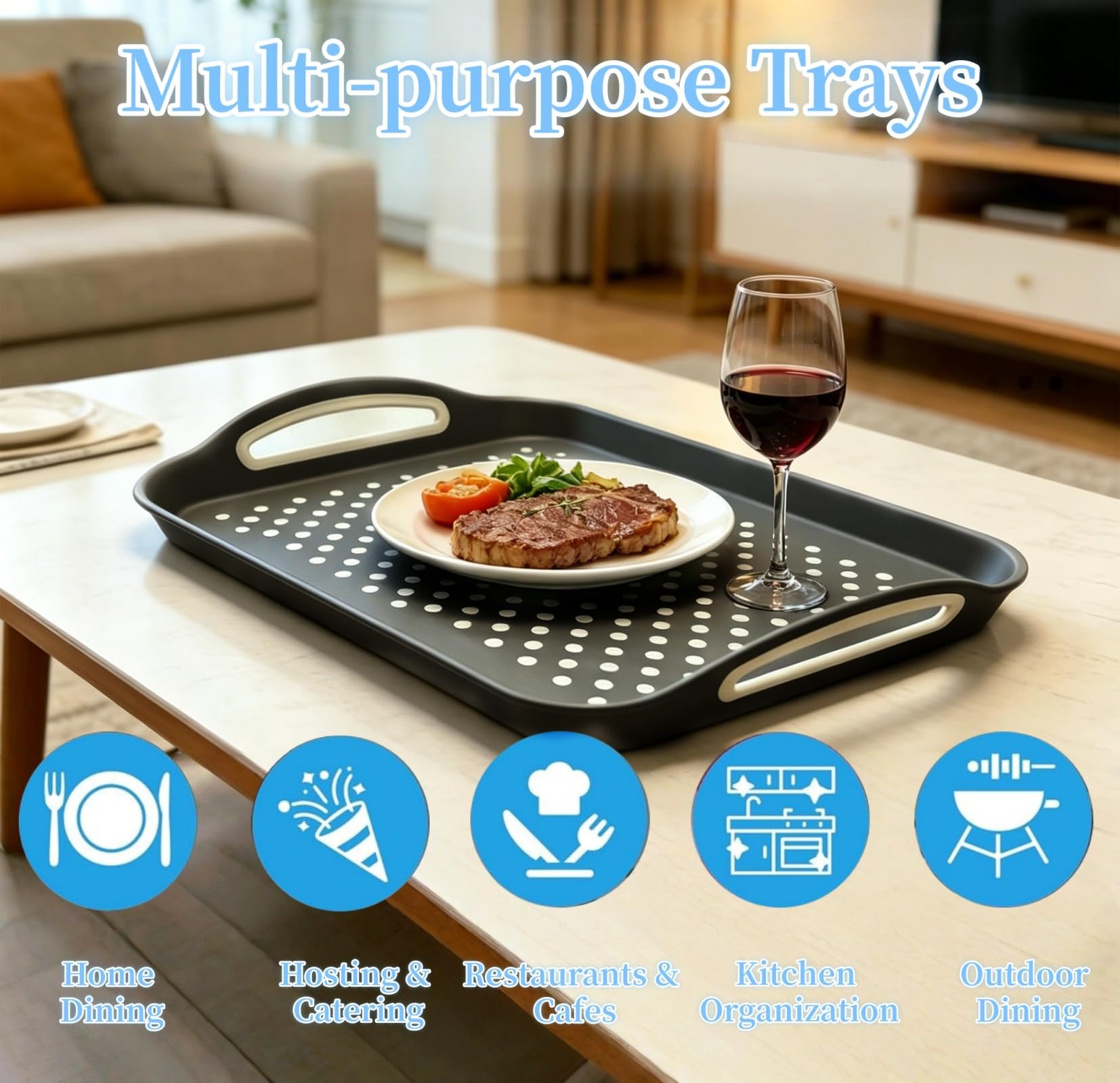 durable plastic and silicone serving tray grey white