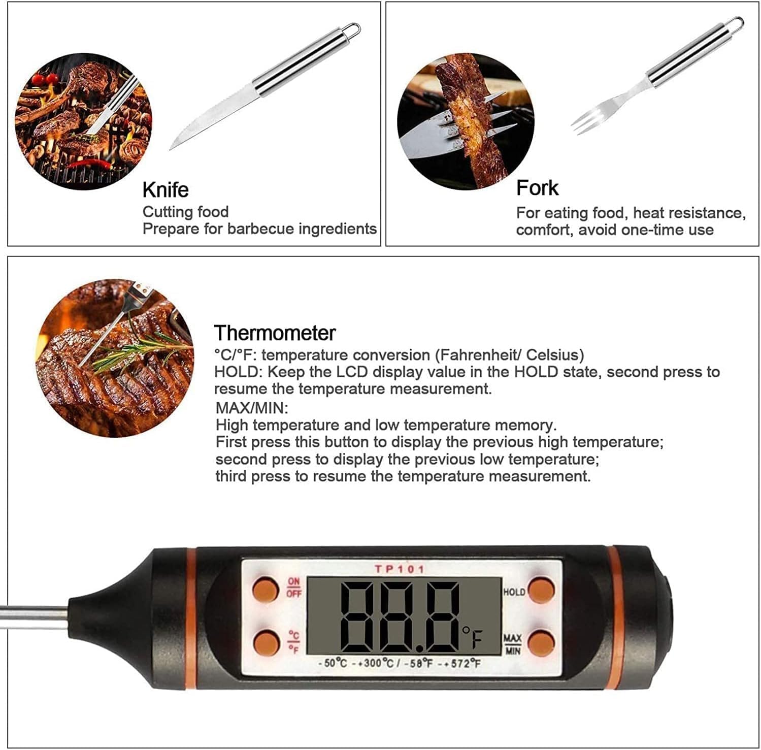 Grill mats and gloves with stainless steel tools