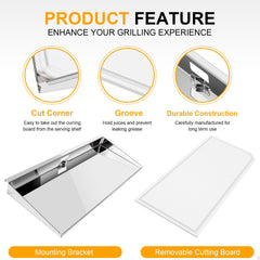Grill serving tray mounted on front edge