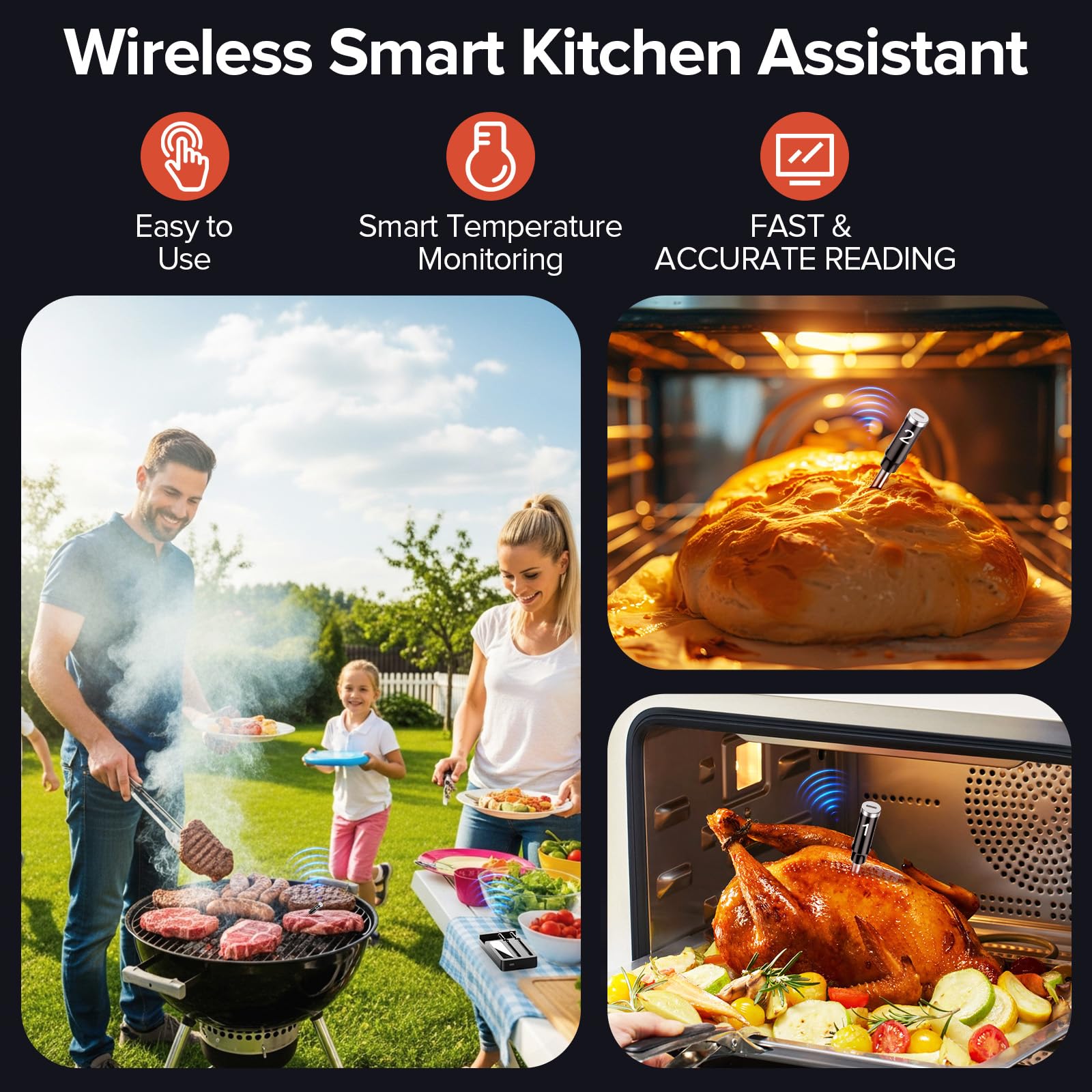 Grill and smoker cooking scenario with thermometer