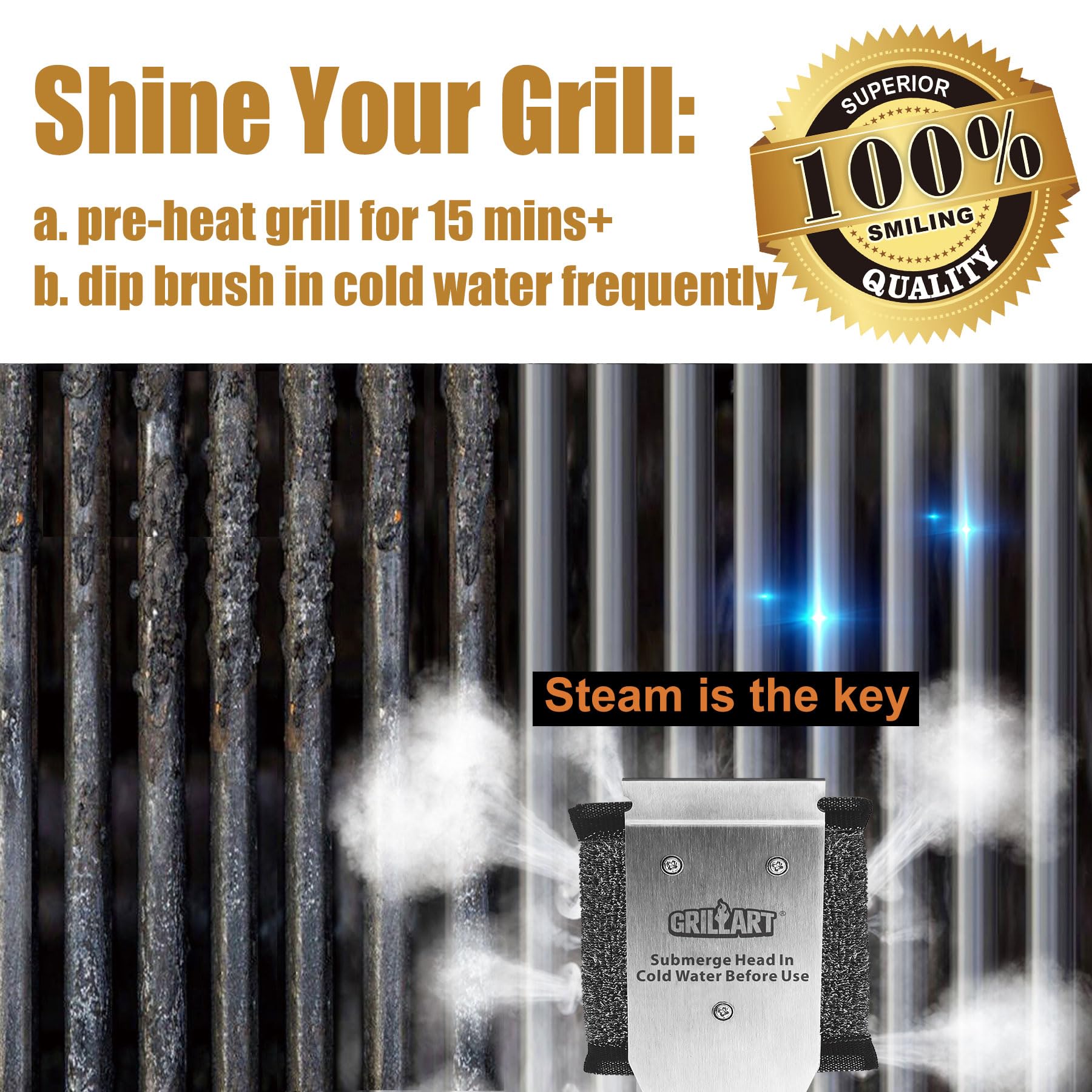 Usage tips for steam-assisted cleaning with GRILLART brush