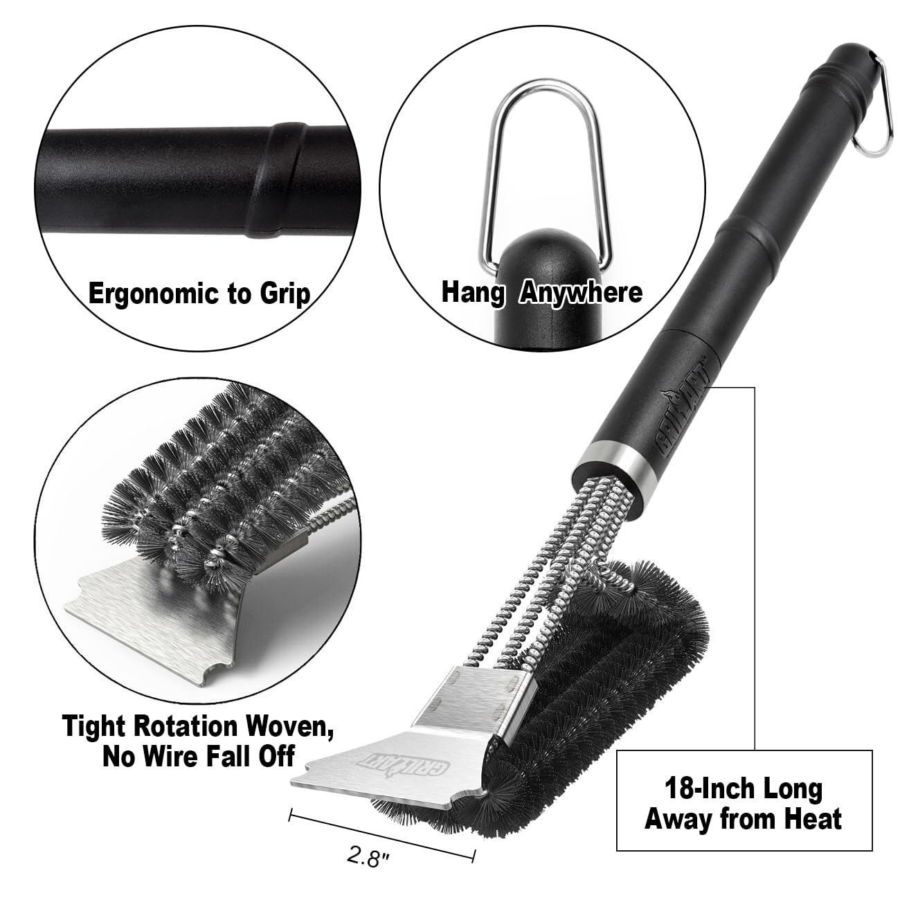Durable grill cleaning brush for charcoal smoker porcelain infrared