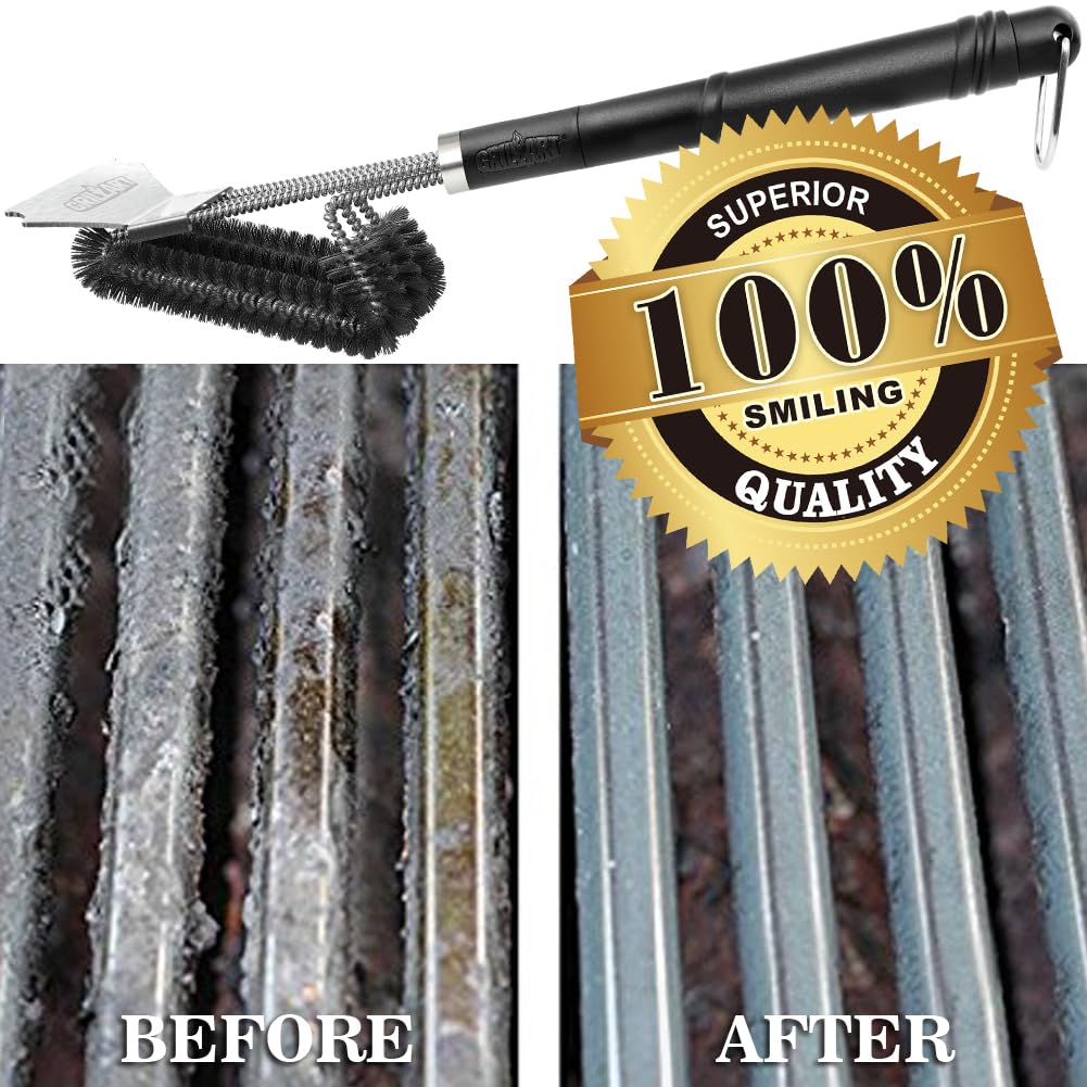 Long-handled grill brush designed for thorough cleaning