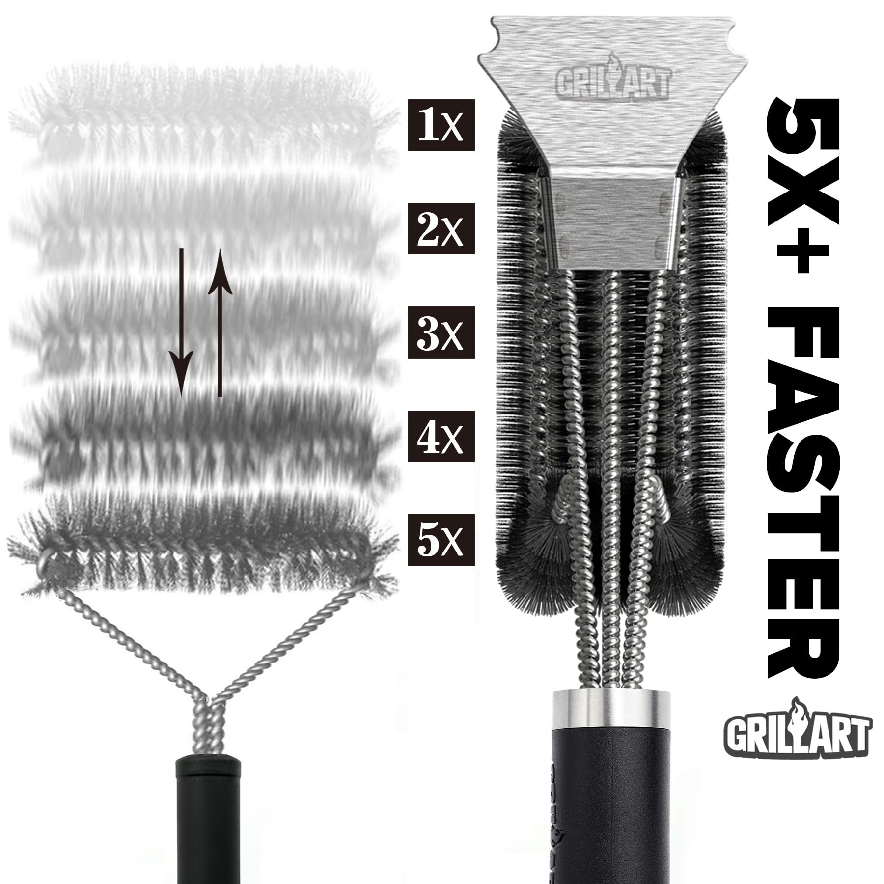 3 in 1 bristles and scraper grill brush