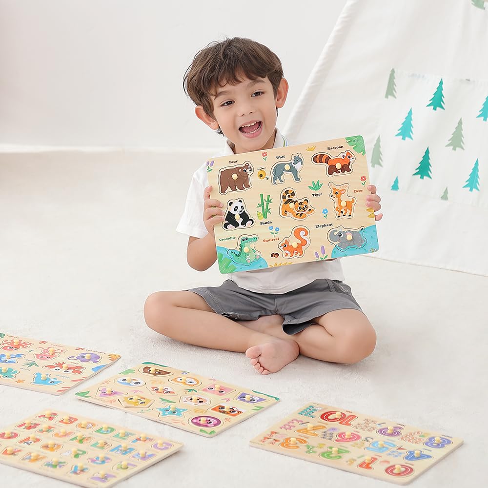 Grinnnie peg puzzles with knob for numbers and letters