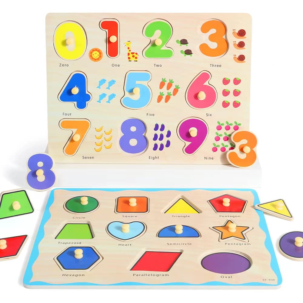 GRINNNIE wooden Montessori toddler puzzle shape set