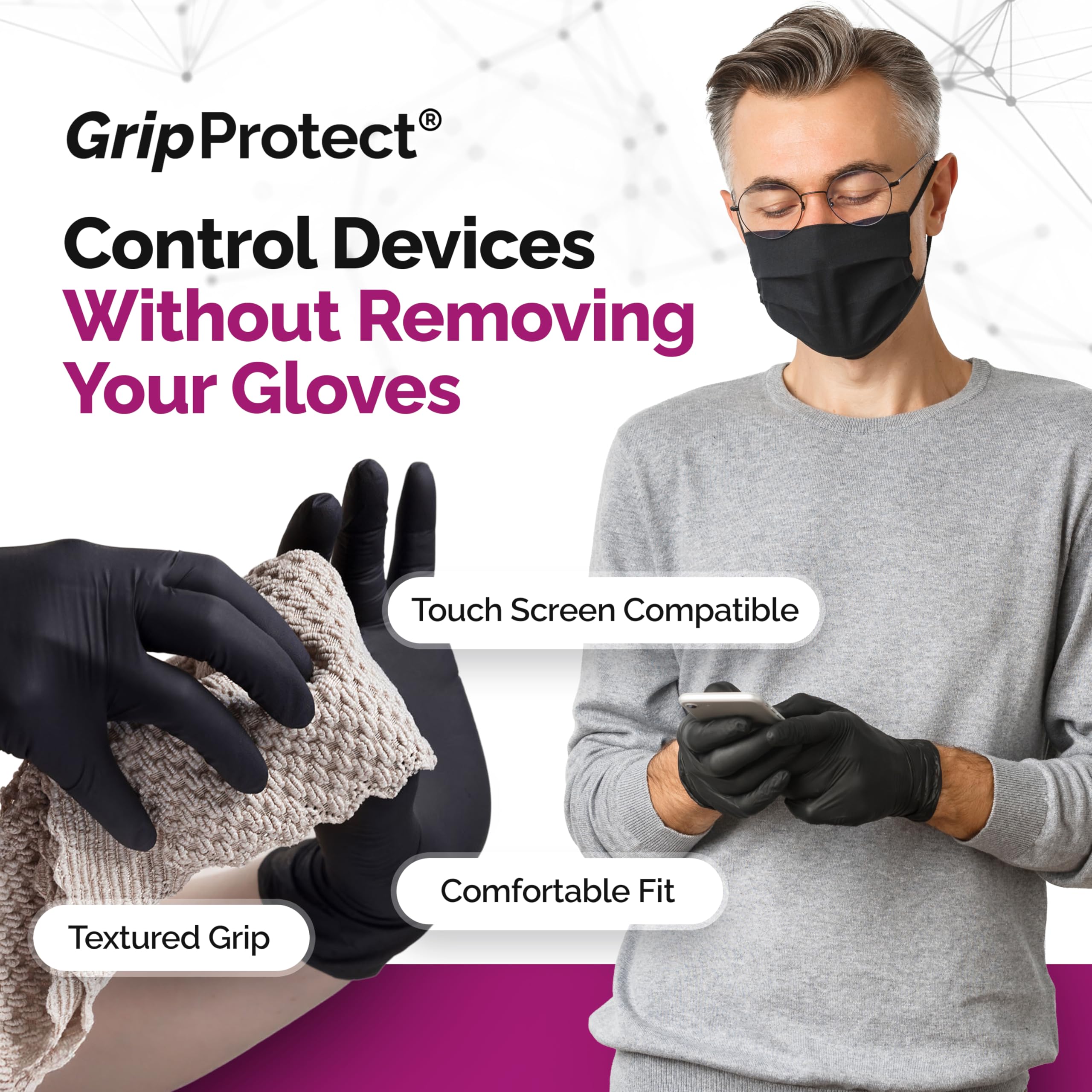 Nitrile gloves 4 Mil black gloves for food and work by GripProtect