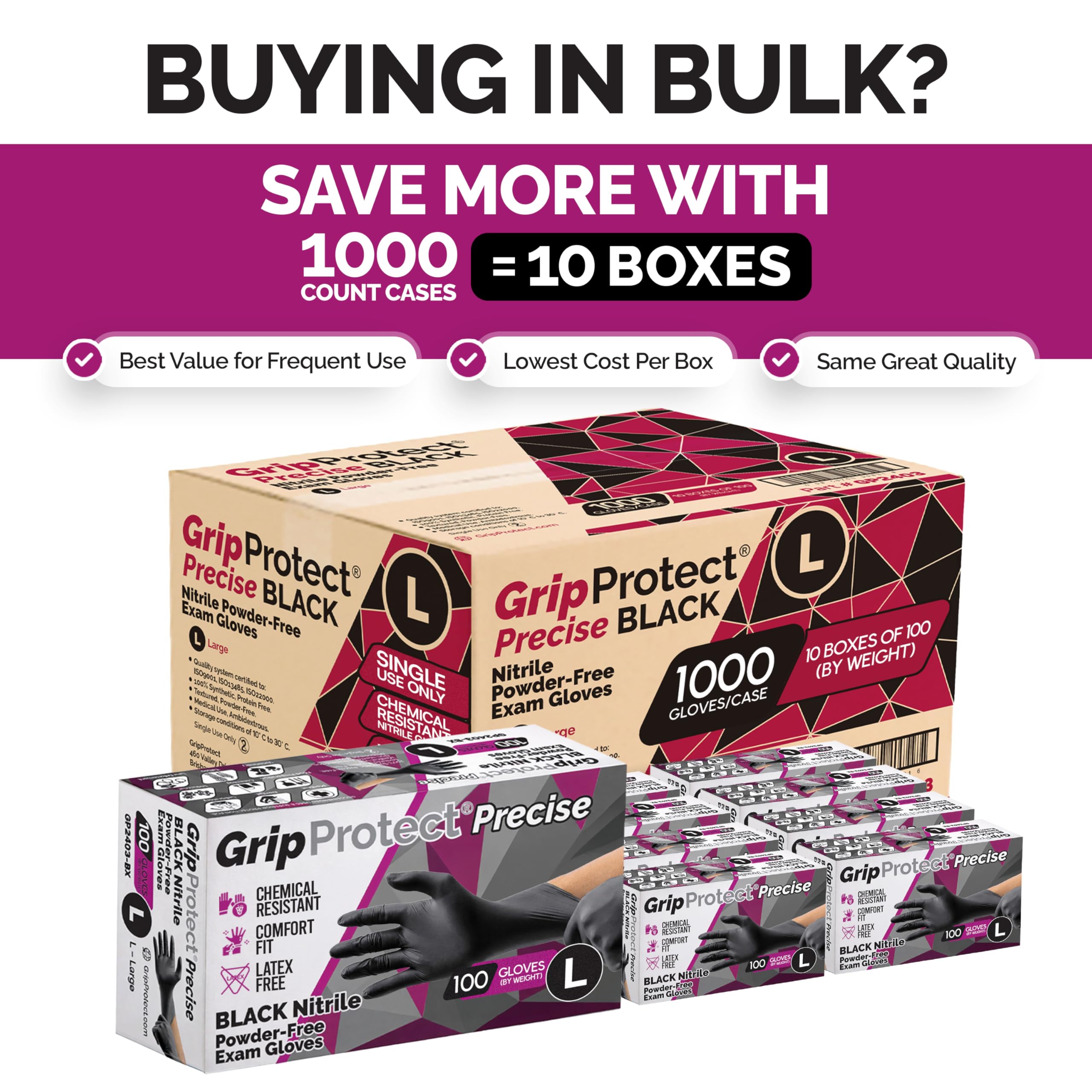 GripProtect Precise Black Nitrile Gloves 4 Mil powder-free