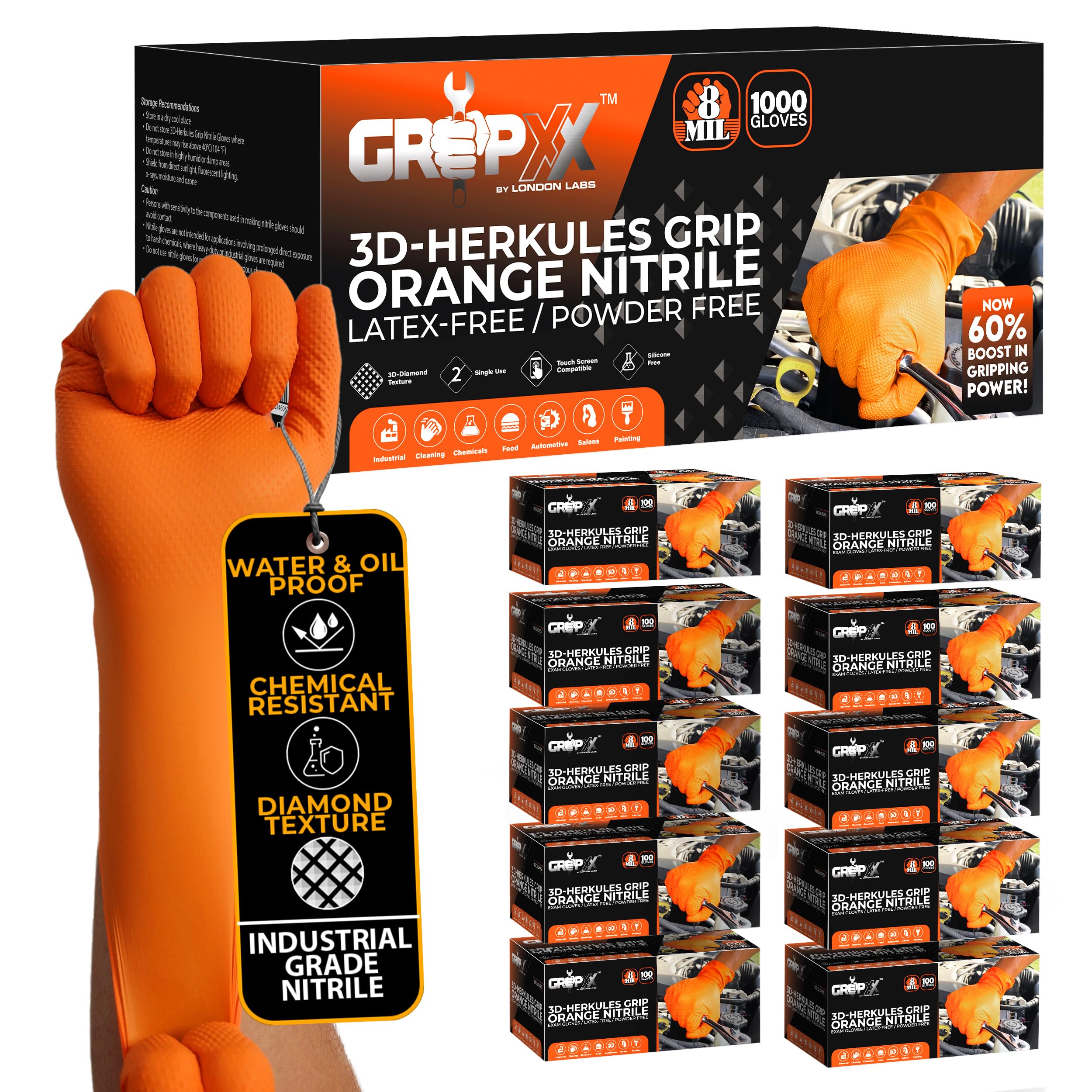 GRIPXX Herkules Grip heavy duty nitrile gloves orange 8mil