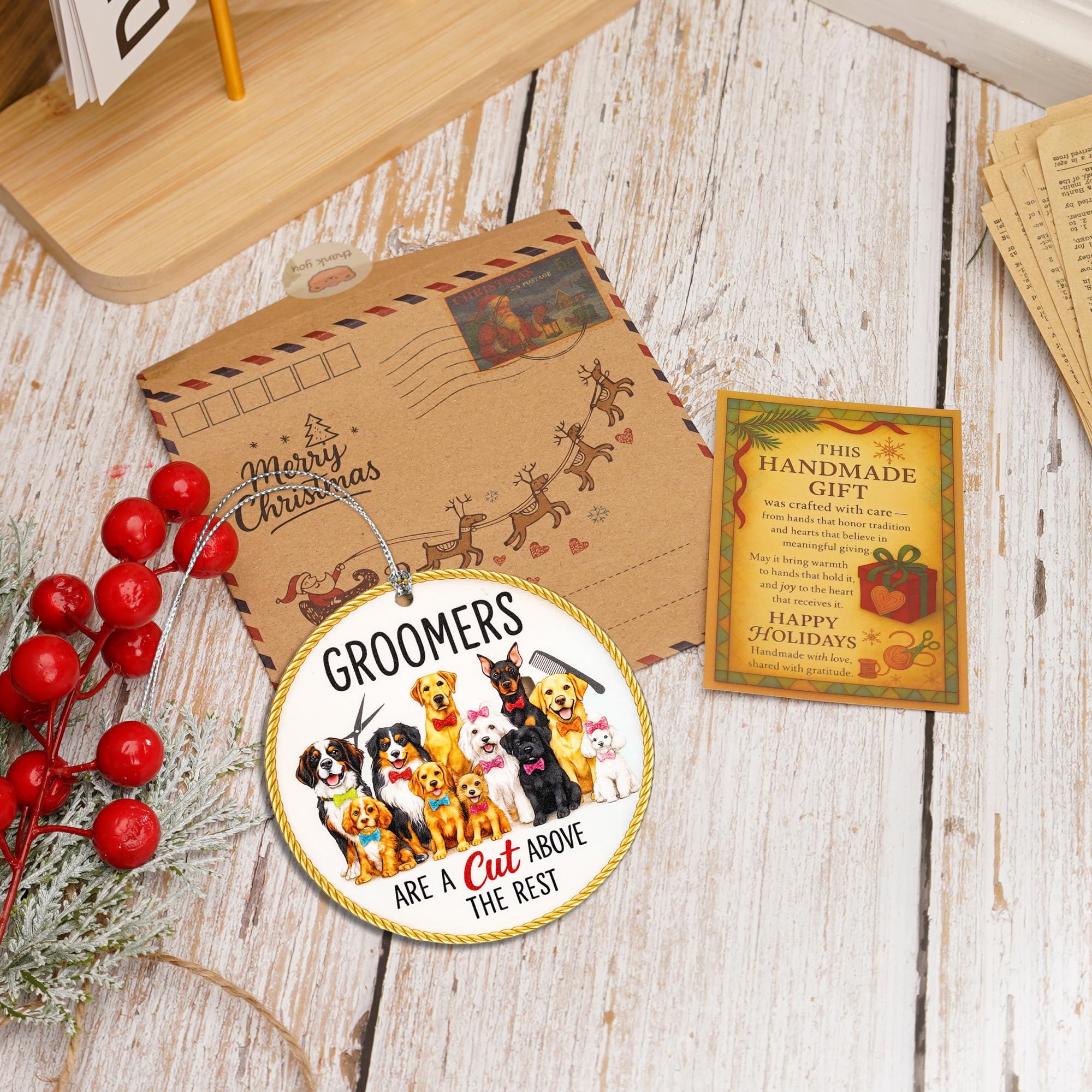 Groomer Ornament showing packaging and design