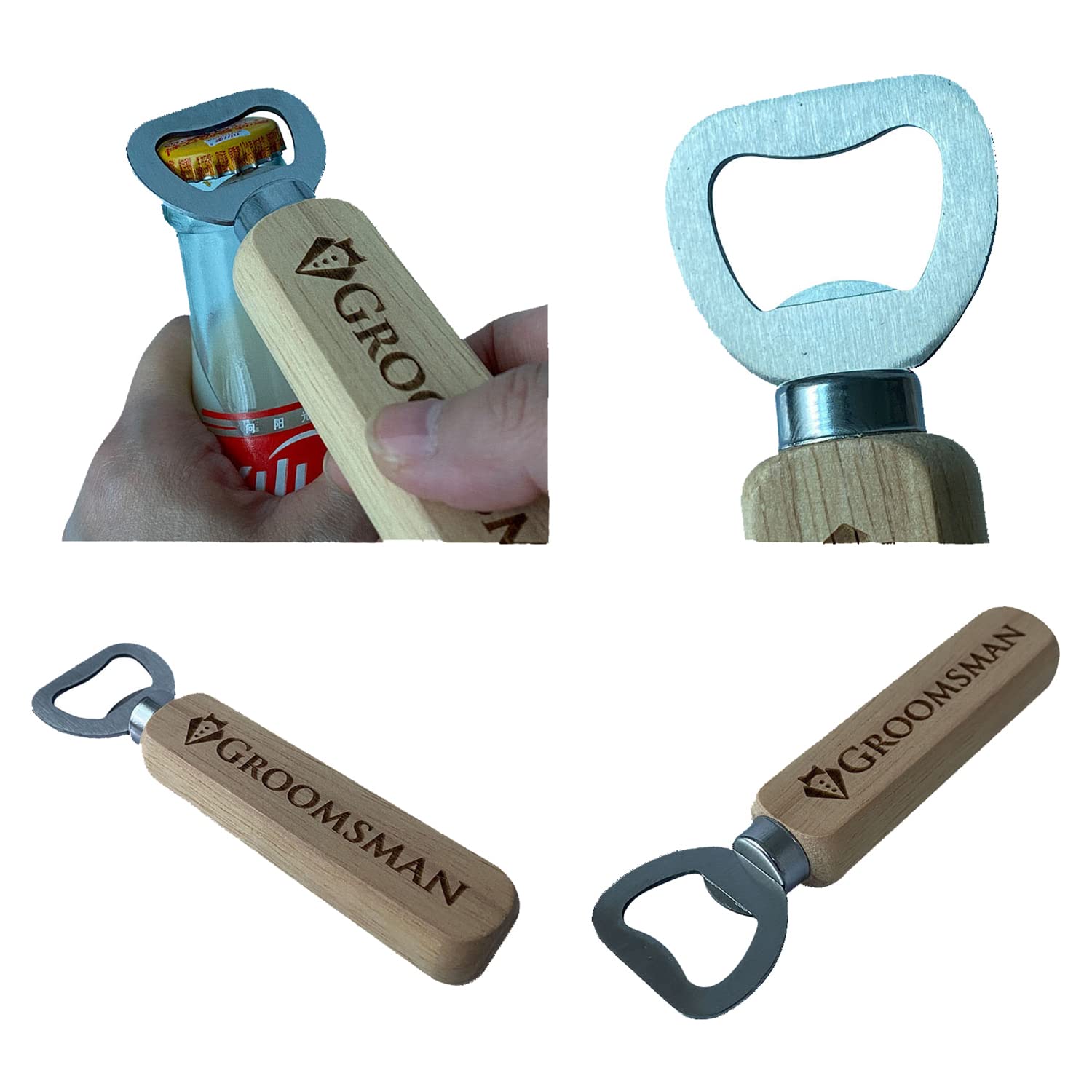 Compact wooden bottle opener set from Pongs 4 cm wide 13.5 cm long