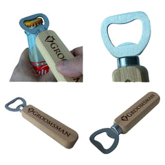 Compact wooden bottle opener set from Pongs 4 cm wide 13.5 cm long