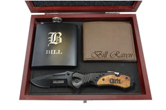 Groomsmen Gift Set with Personalized Knife Engraved Wallet and Personalized Flask