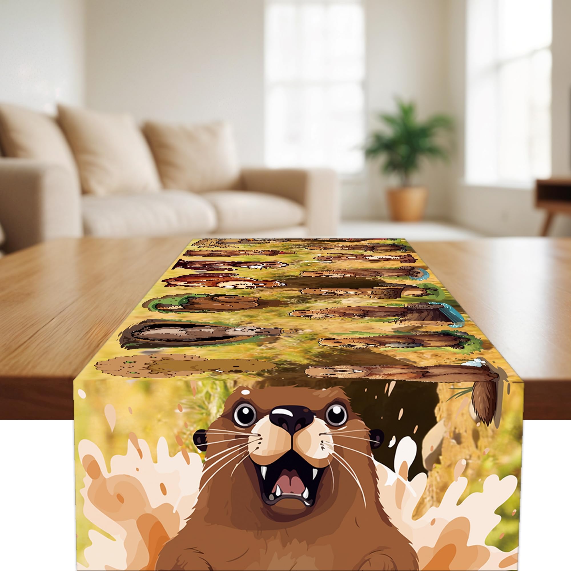 Groundhog Day Table Runner polyester material close up