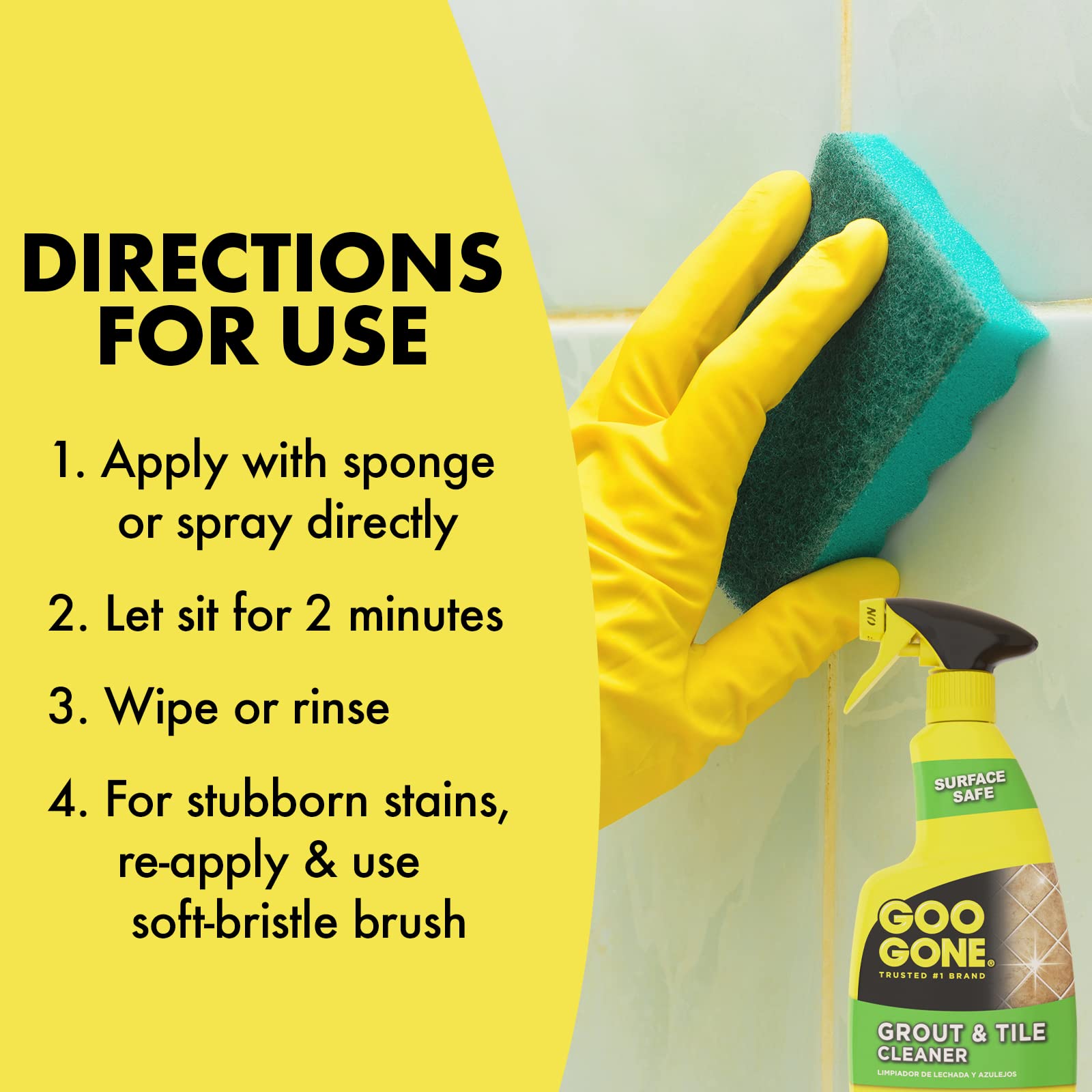 Spray bottle grout and tile cleaner on shower walls