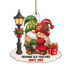 Growing Old Together Gnome Ornament hugging couple on tree