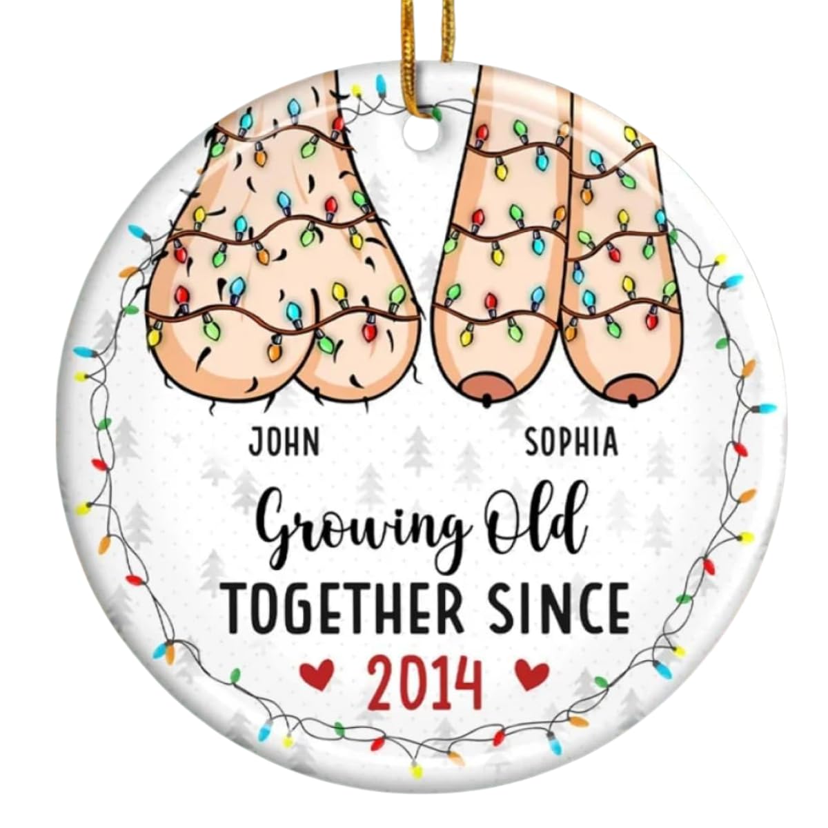 Growing Old Together ornament personalized with names and year