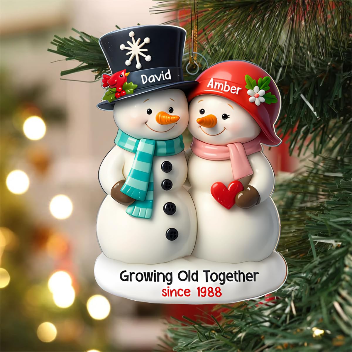 Growing Old Together Personalized Acrylic Ornament 7 inch snowman