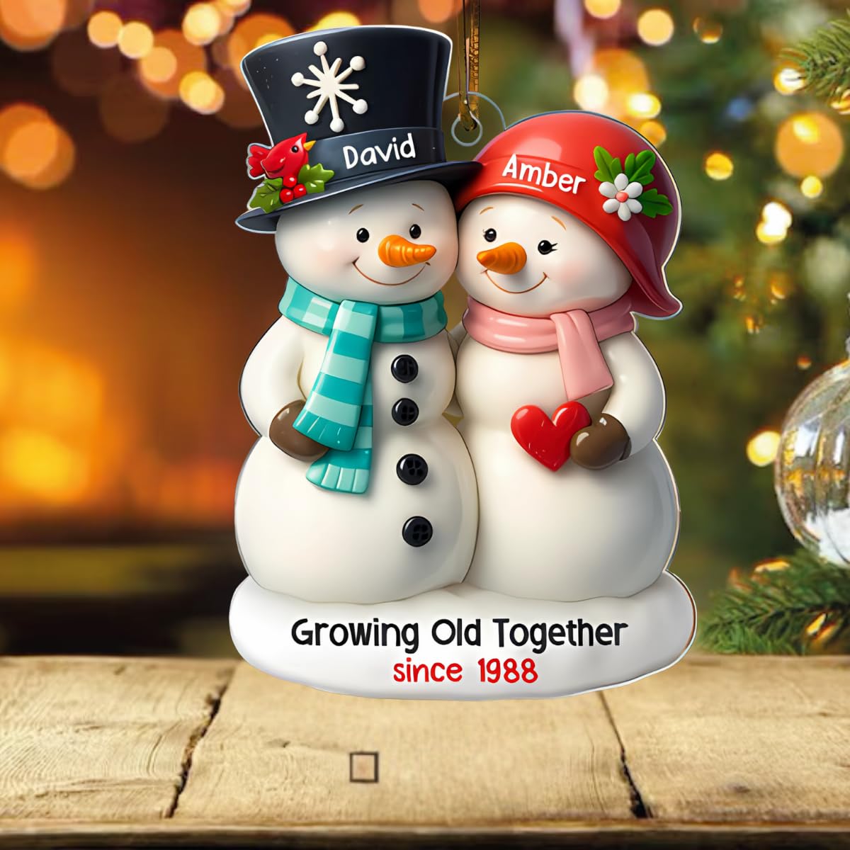 Growing Old Together Personalized Acrylic Ornament 8 inch snowman