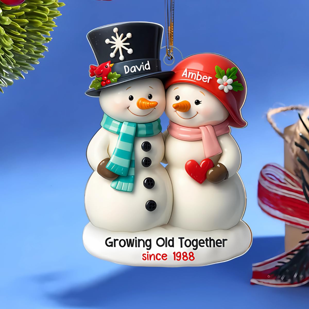 Growing Old Together Personalized Acrylic Ornament 9 inch snowman