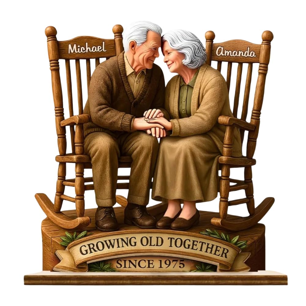 Growing Old Together Old Couple Wooden Plaque with stand